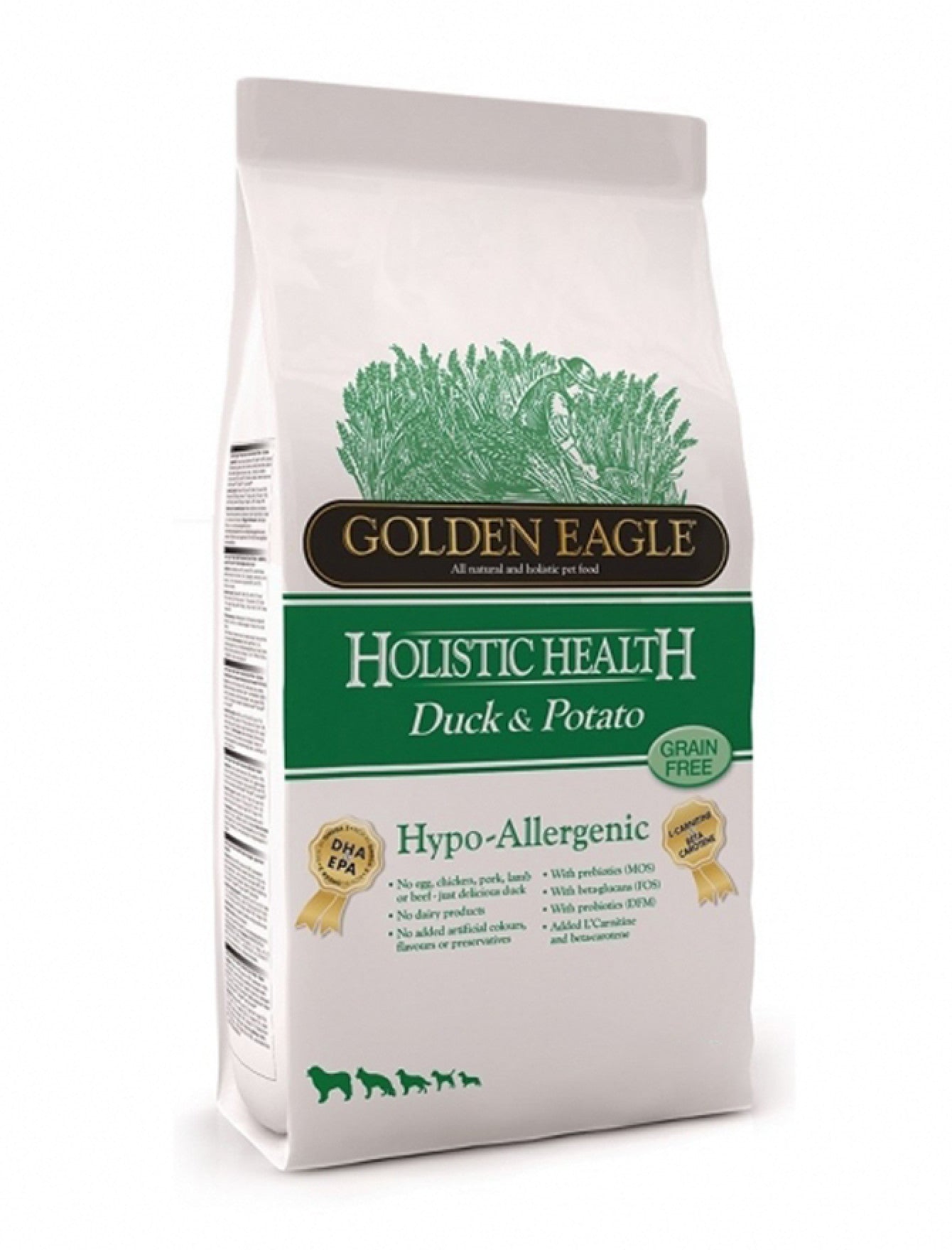 Hypoallergenic Duck & Potato Grain-Free Dry Dog Food for Allergies - Golden Eagle Premium Pet Food (2 Sizes) - Ideal for Sensitive Stomach & Skin Conditions