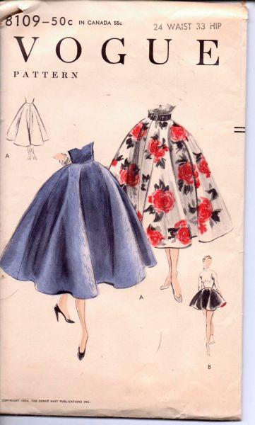 Vintage 1950's Vogue 8109 Full Circle Skirt Sewing Pattern for Women - Perfect for Cocktail Parties, Retro Fashion & DIY Costume Projects