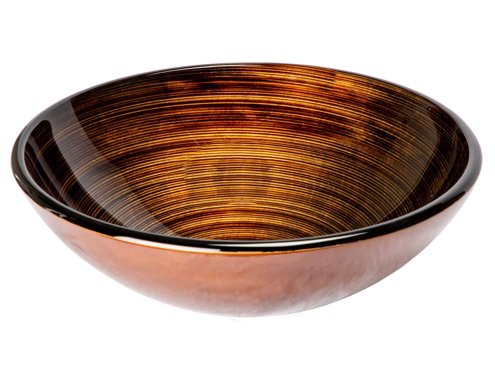 Elegant Brown and Gold Glass Vessel Sink - Modern Bathroom Vanity Sink with Gold Accents - Perfect for Luxury Master Bathrooms, Powder Rooms & Spa Retreats