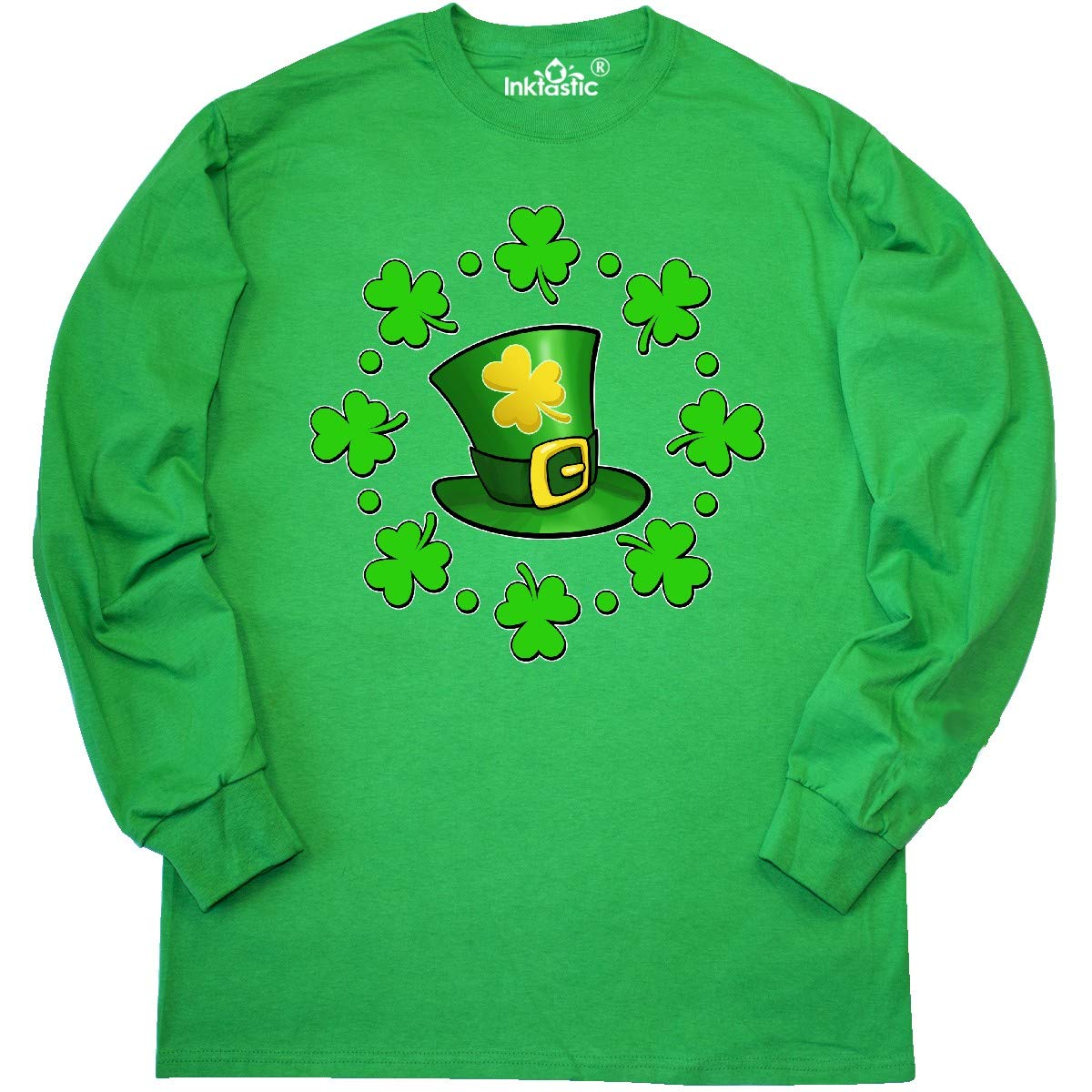 Inktastic St. Patrick's Day Shamrocks and Hat Long Sleeve T-Shirt - Festive Irish Apparel for St. Paddy's Day Celebrations, Parades & Pub Crawls