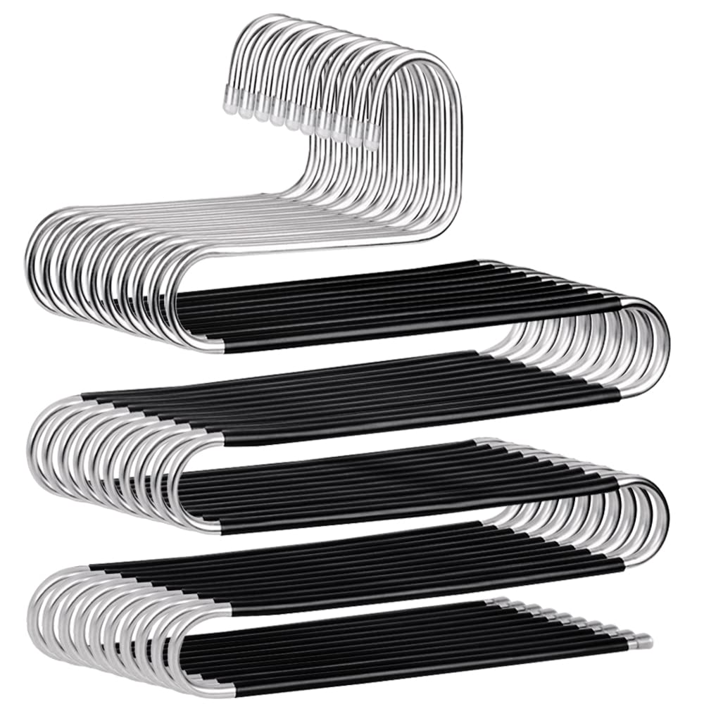 10 Pack Black Space Saving Pant Hangers - Heavy Duty S-Shaped Clothes Hangers for Jeans, Trousers & Pants | Perfect for Closet Organization & Small Spaces