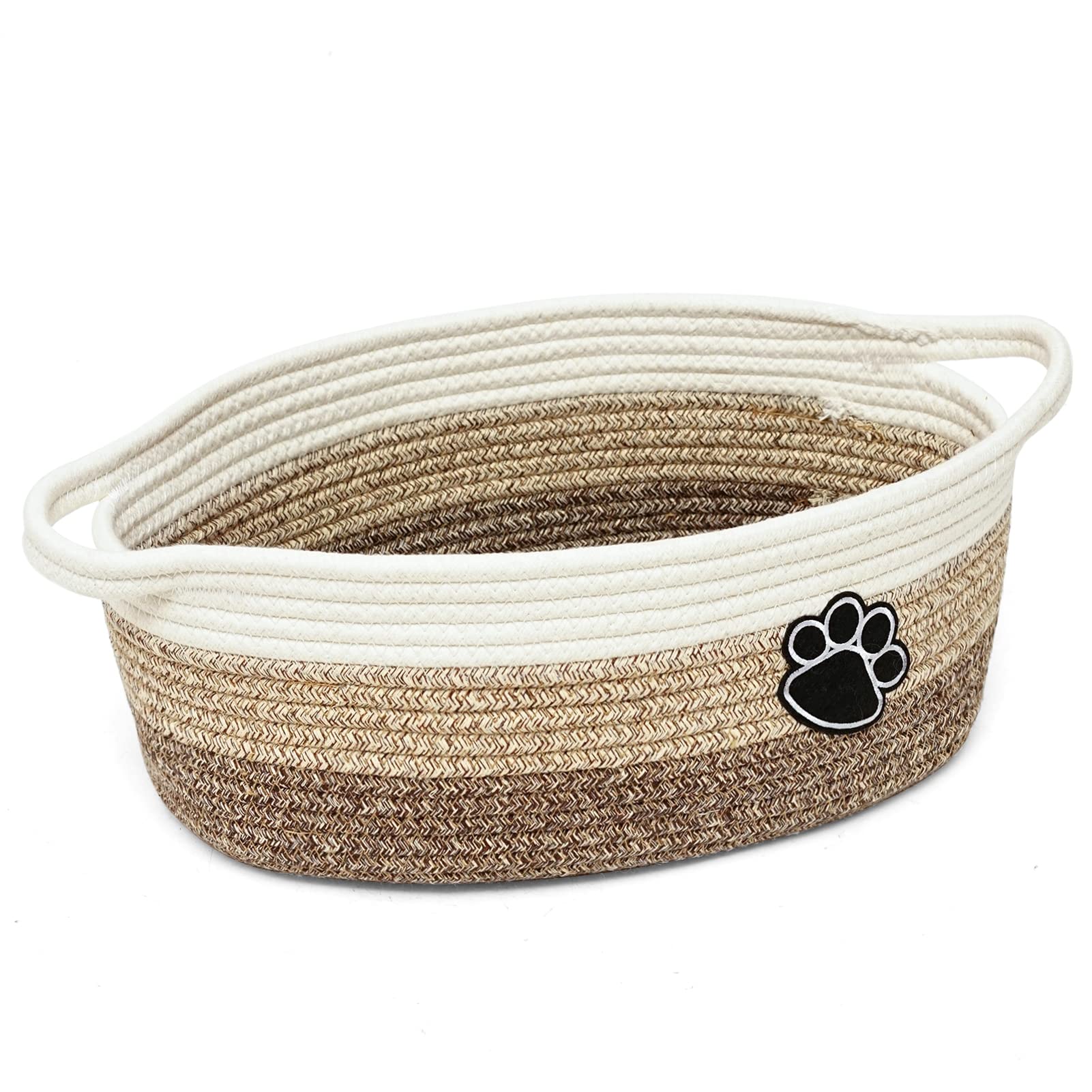 Small Woven Storage Baskets with Handles - Natural Cotton Rope Organizer for Nursery, Dog Toys & Home Decor | Perfect for Baby Room Organization, Pet Toy Storage & Living Room Decor (Brown)