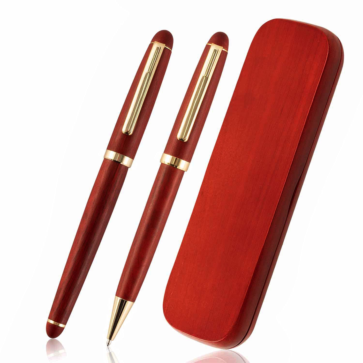 Premium Rosewood Ballpoint Pen Set - 2 Elegant Executive Pens with Gift Box for Business, Office & Signatures | Luxury Writing Set for Professionals & Corporate Gifts