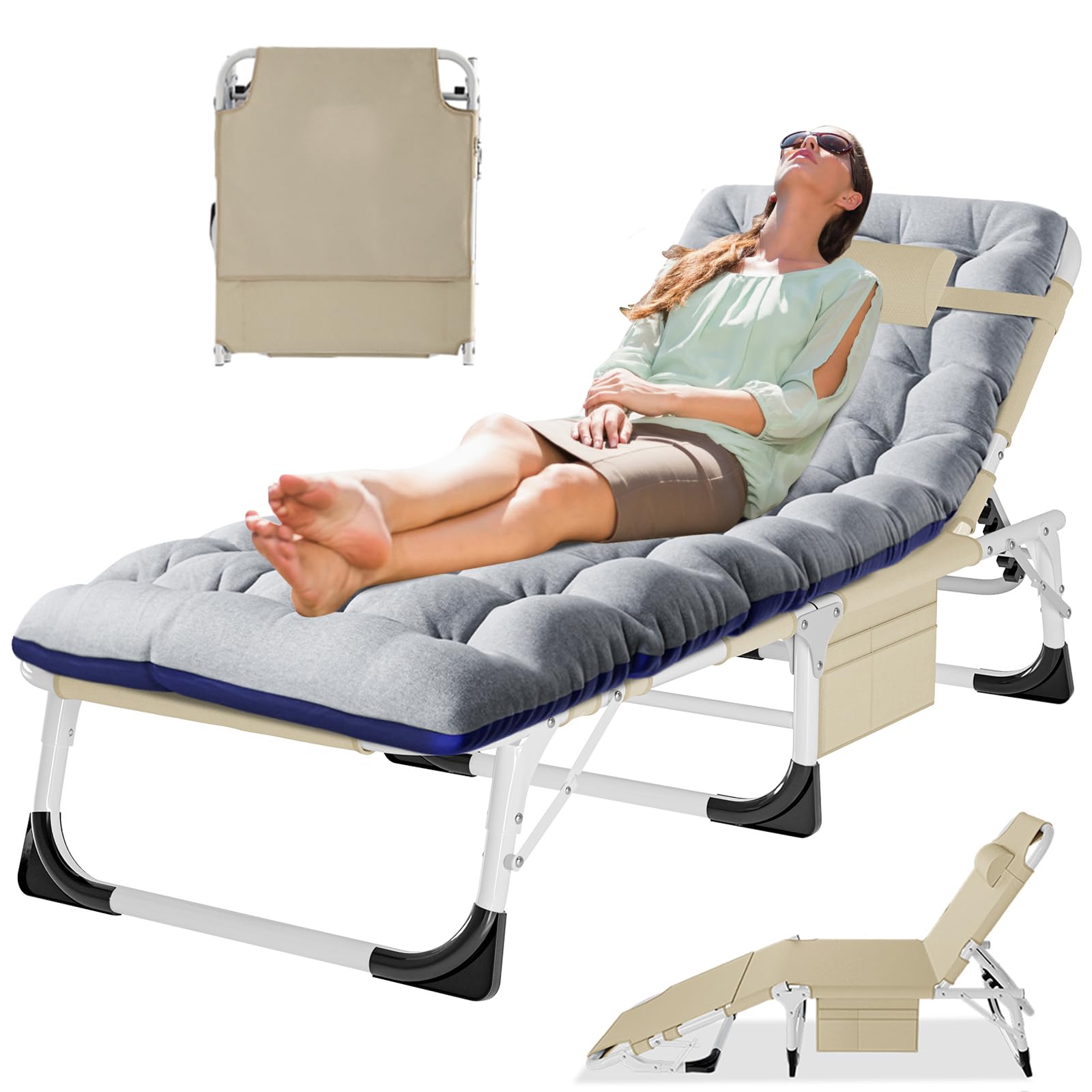 MOPHOTO 5-Position Folding Lounge Chair - Portable Outdoor Chaise Lounge for Sunbathing, Pool, Beach & Patio - Lightweight & Adjustable for Camping, Backyard Relaxation & Travel