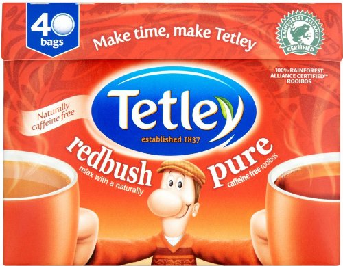 Tetley Redbush Pure Rooibos Tea Bags - 40 Count | Caffeine-Free Herbal Tea for Relaxation & Wellness | Perfect for Evening Tea Time & Stress Relief