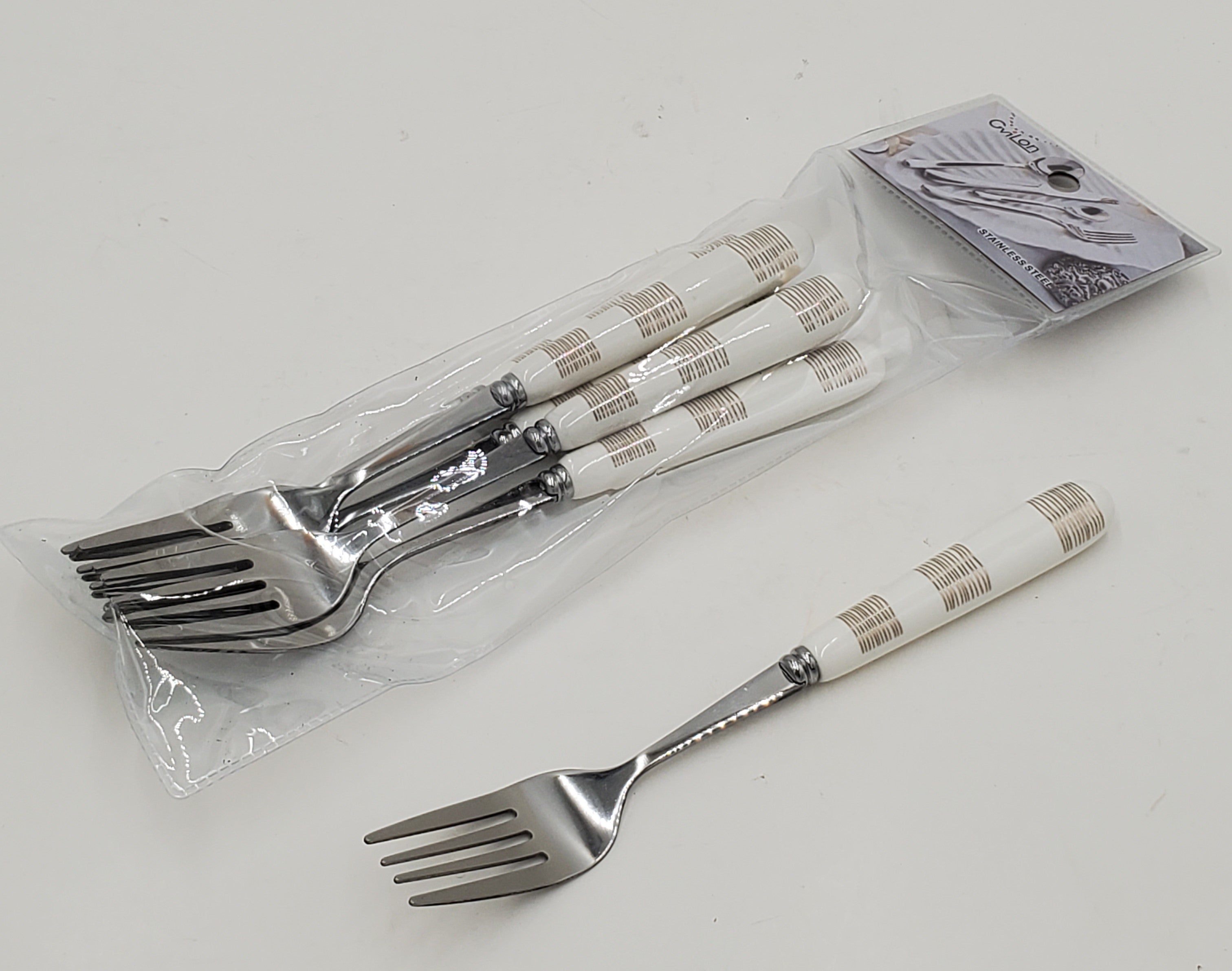6-Piece Elegant White & Gold Dinner Fork Set - Perfect for Formal Dining, Wedding, and Special Occasions