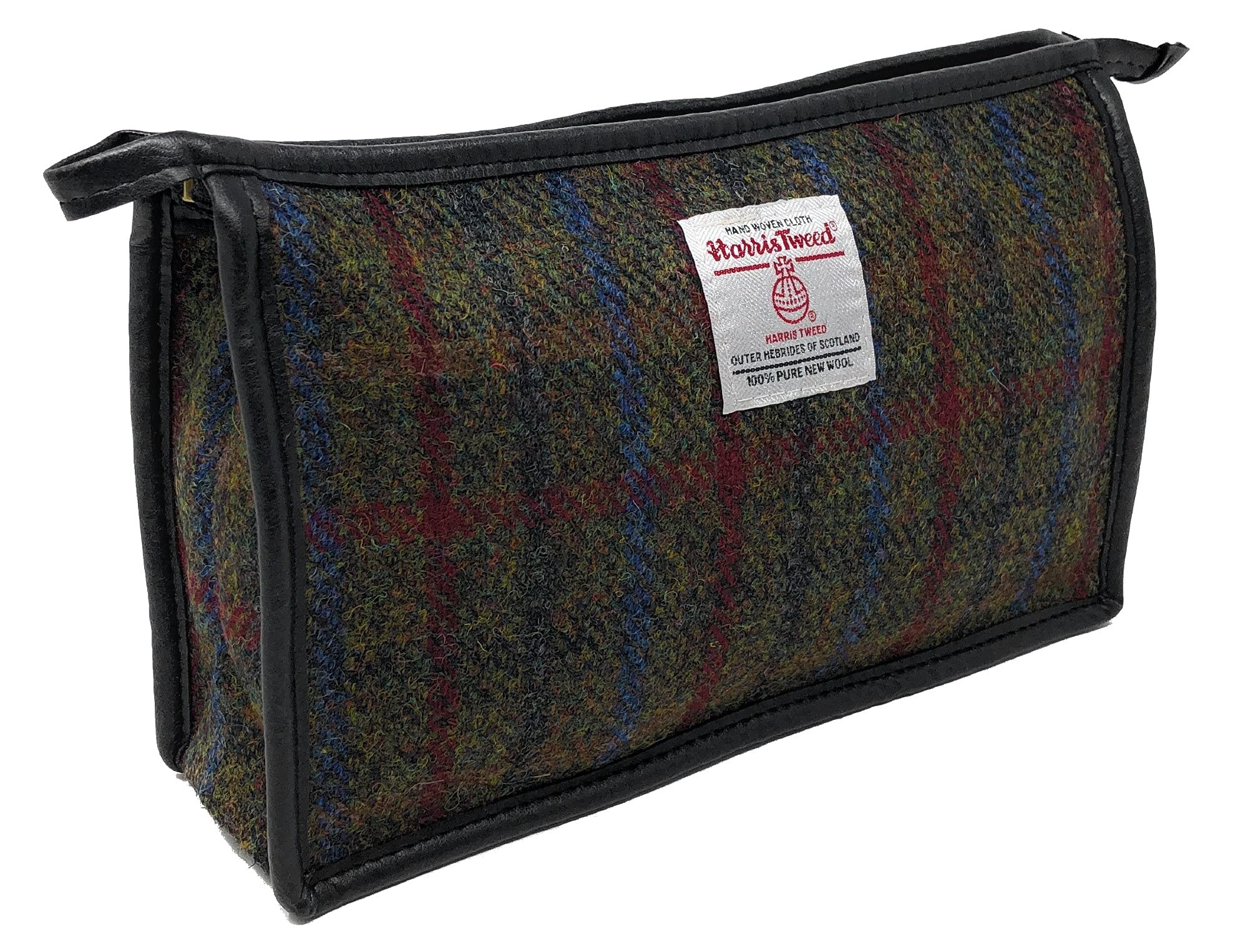 Scott MacKenzie Harris Tweed Green Check Cosmetic Bag for Women | Waterproof Travel Toiletry Organizer | Perfect for Makeup, Skincare & Travel Essentials