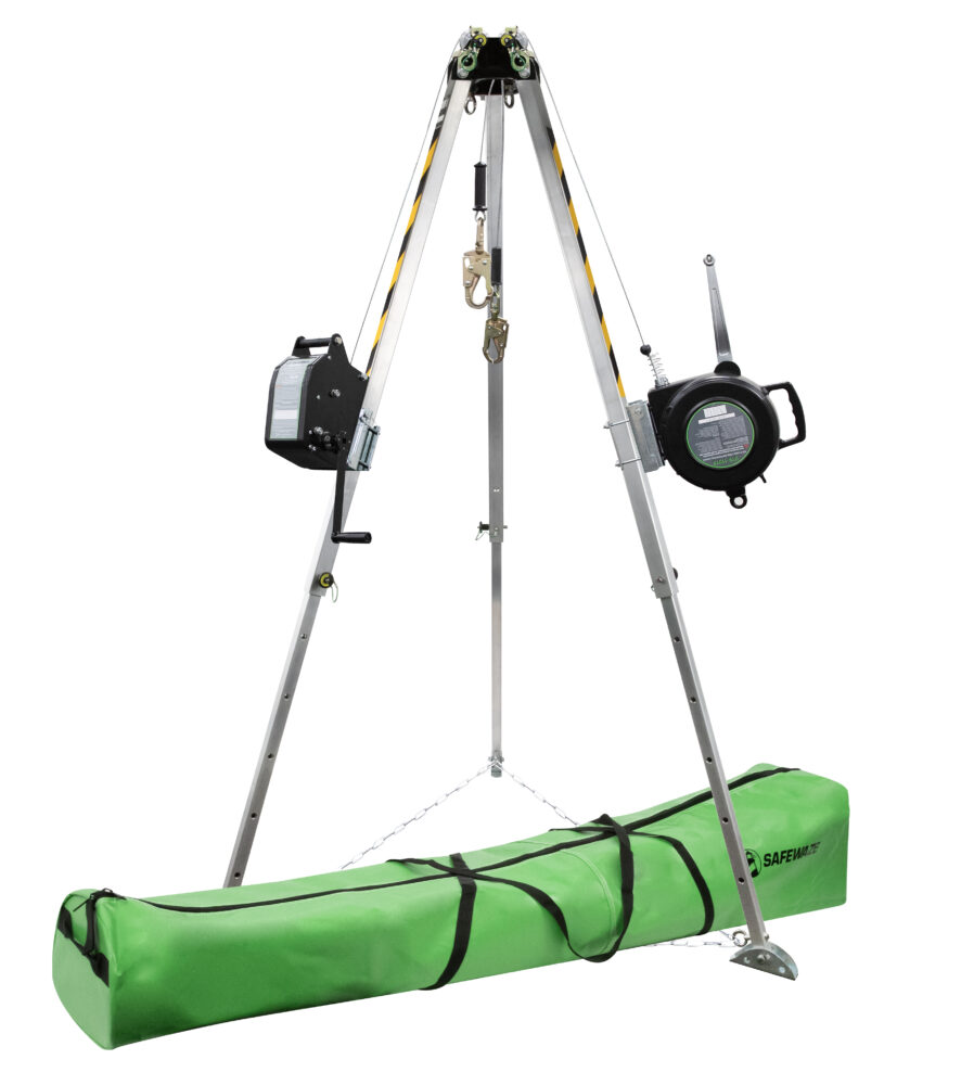 7-Foot Adjustable Tripod Kit with 65-Foot Personnel Winch & 3-Way Support - Heavy Duty Lifting System for Construction, Hunting, and Rescue Operations