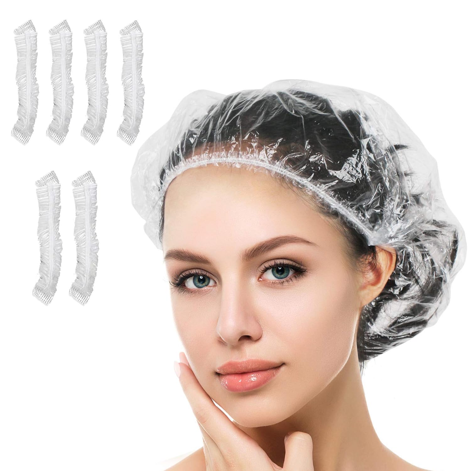 AM Safe X Shower Cap (Pack of 50) - Reusable Waterproof Bath Caps for Men & Women | Free Size Hair Protection for Home, Hotel, Spa & Salon Use | Travel-Friendly Shower Accessories | Perfect for Swimming, Gym & Daily Hair Care