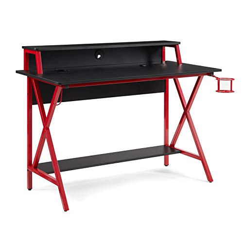 Linon Grayson LED Metal and Wood Gaming Desk - Black & Red Modern Computer Desk for Gamers | Perfect for PC Gaming Setup, Home Office & Streaming Station