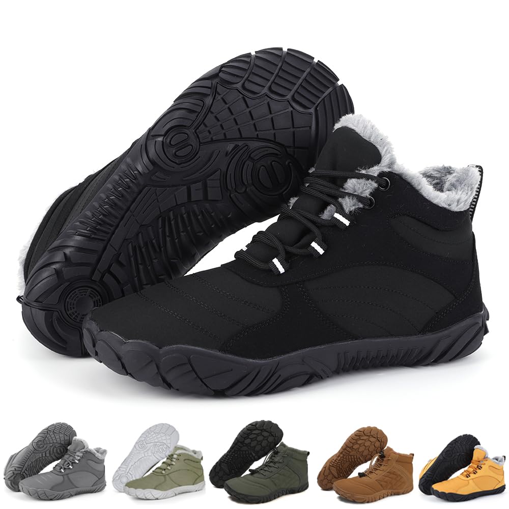 Winter Barefoot Shoes for Women & Men - Waterproof Minimalist Snow Boots with Wide Toe Box & Non-Slip Sole | Hiking, Running & Walking in Cold Weather | Warm Suede Slouchy Boots for Outdoor Activities