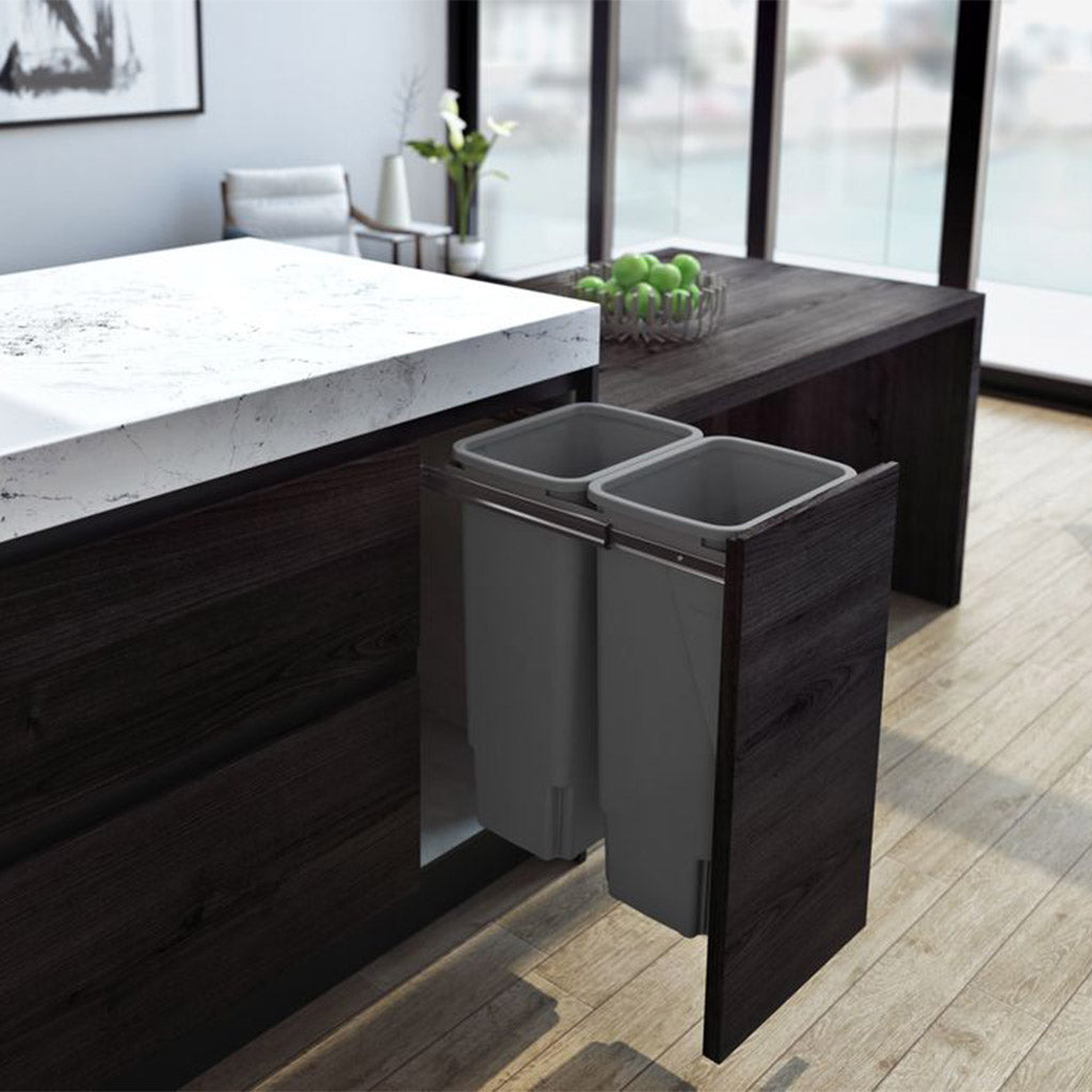 Hideaway Waste Bin - Compact Soft Close Trash Can 2x35L (Door Pull) - Perfect for Kitchen, Bathroom, and Office Organization