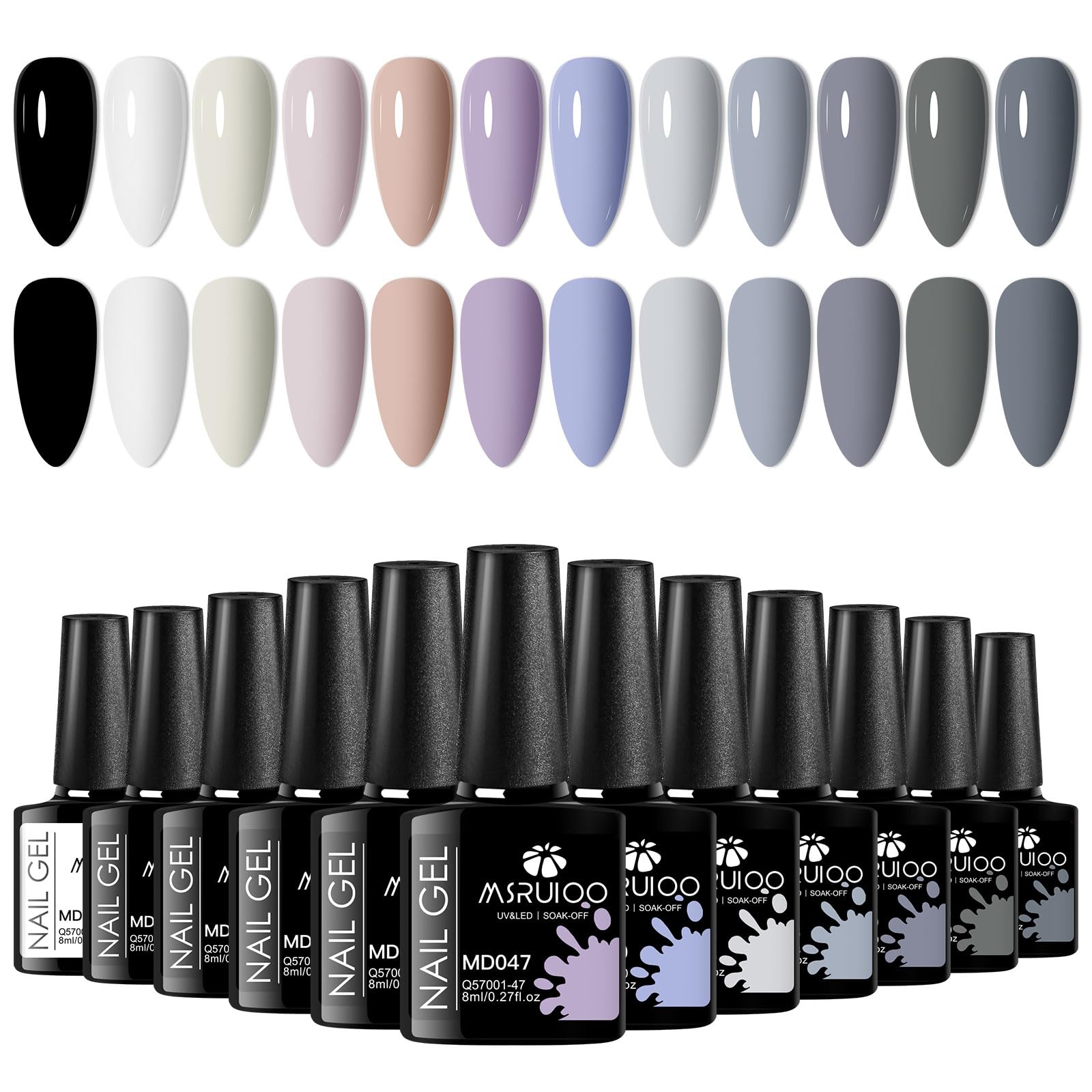 12 Colors Cool Gray Gel Nail Polish Set - UV/LED Soak Off Nail Art Kit for DIY Manicure | Professional Salon Quality & Gift Ready for Women | Perfect for Home Use, Parties & Special Occasions