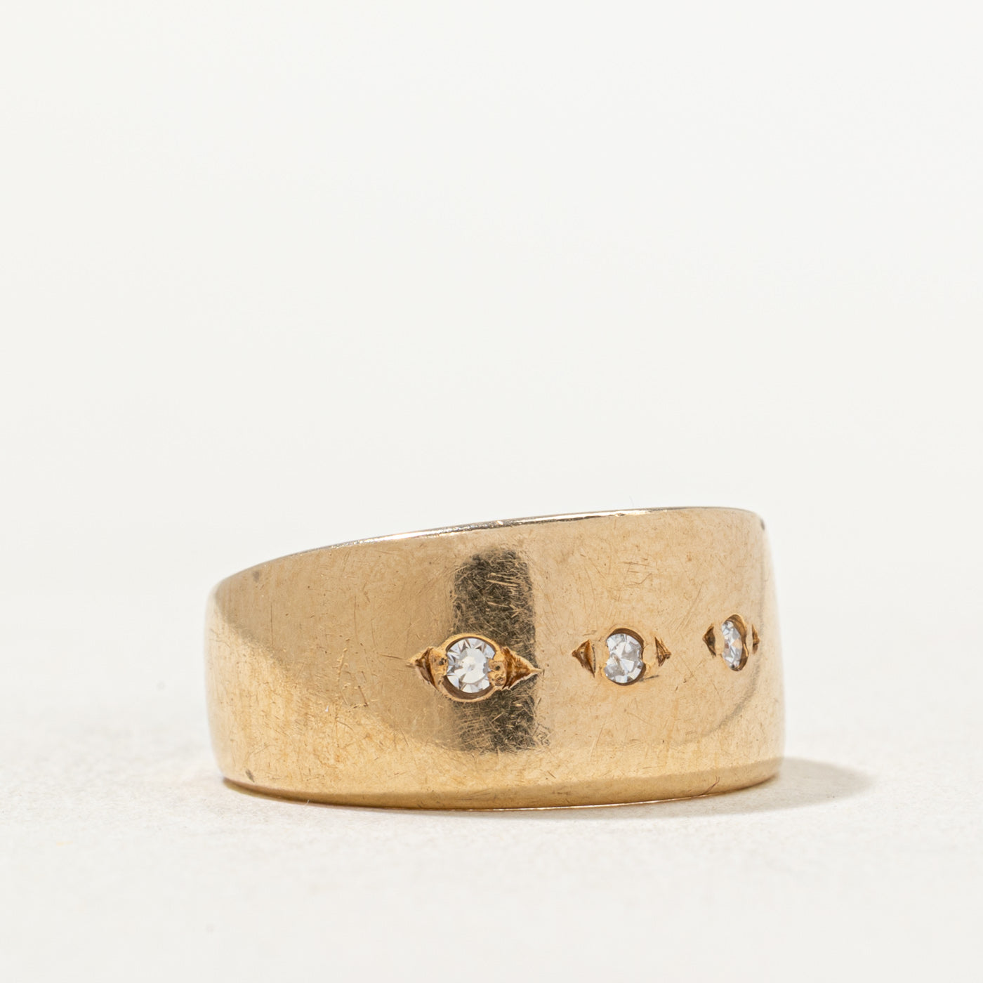 Three Stone Diamond Cigar Band Ring 0.03ctw Size 4.25 - Elegant Wedding Band, Anniversary Gift for Her, Perfect for Bridal Jewelry & Special Occasions