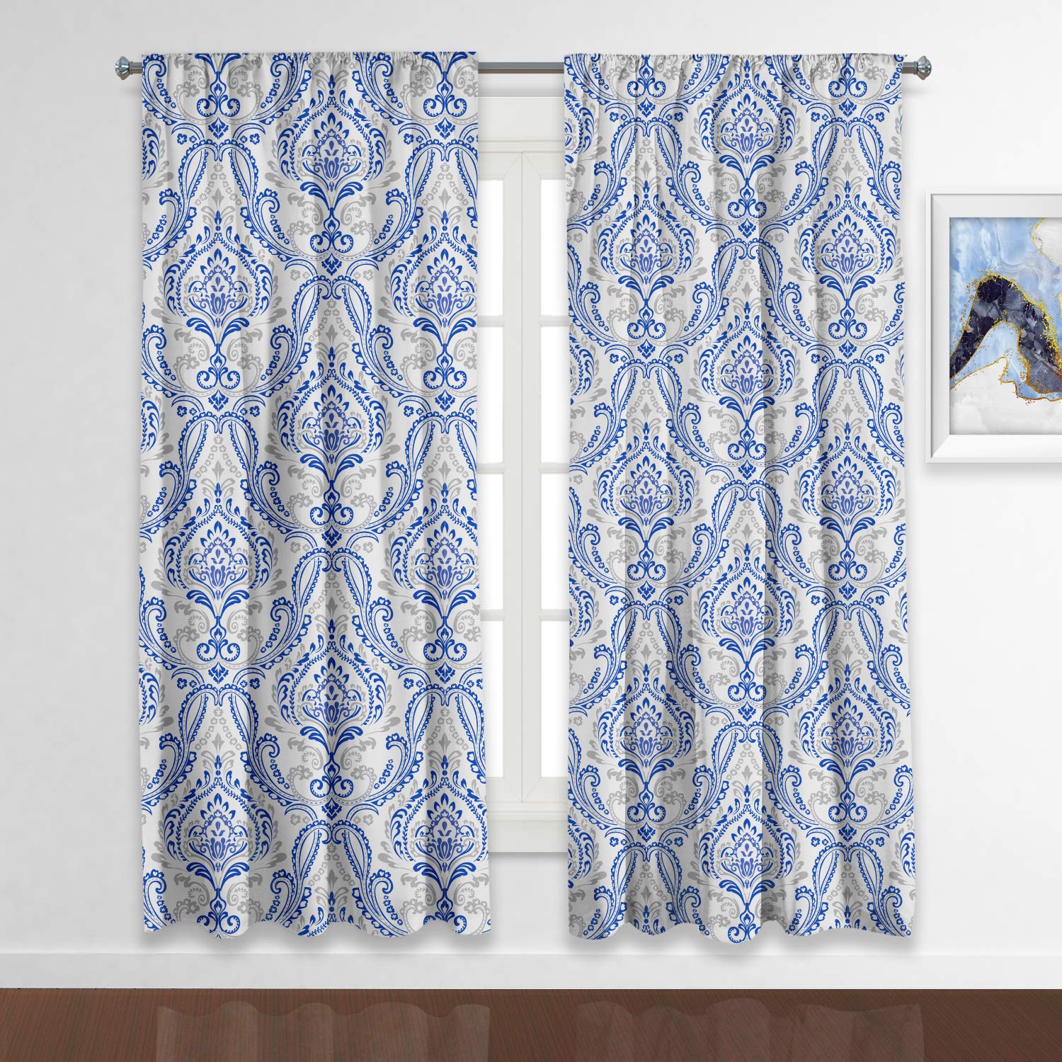 RosieLily Blue and White Boho Curtains - Blackout Bohemian Paisley Hippie Window Drapes for Bedroom, Living Room & Kitchen - 52x84 Inch Thermal Insulated Darkening Curtain Panels (Set of 2) with Rod Pocket - Perfect for Cozy Home Decor, Privacy & Light Control