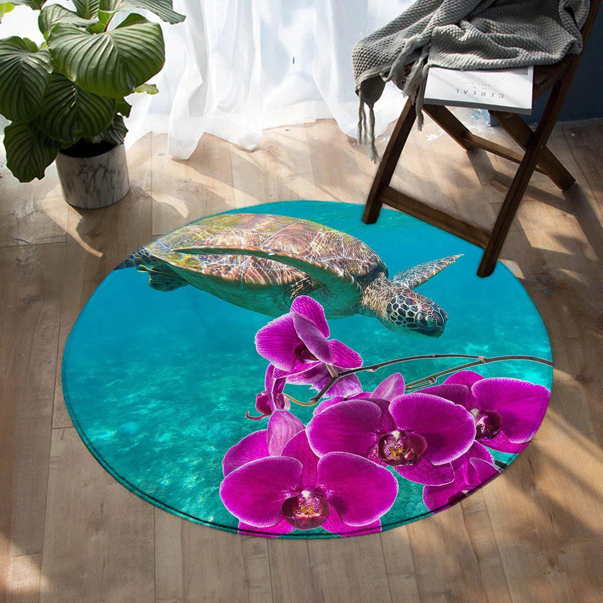 Ocean Orchids Round Area Rug - Soft Non-Slip Floral Carpet for Living Room, Bedroom & Nursery - Perfect for Home Decor and Cozy Spaces