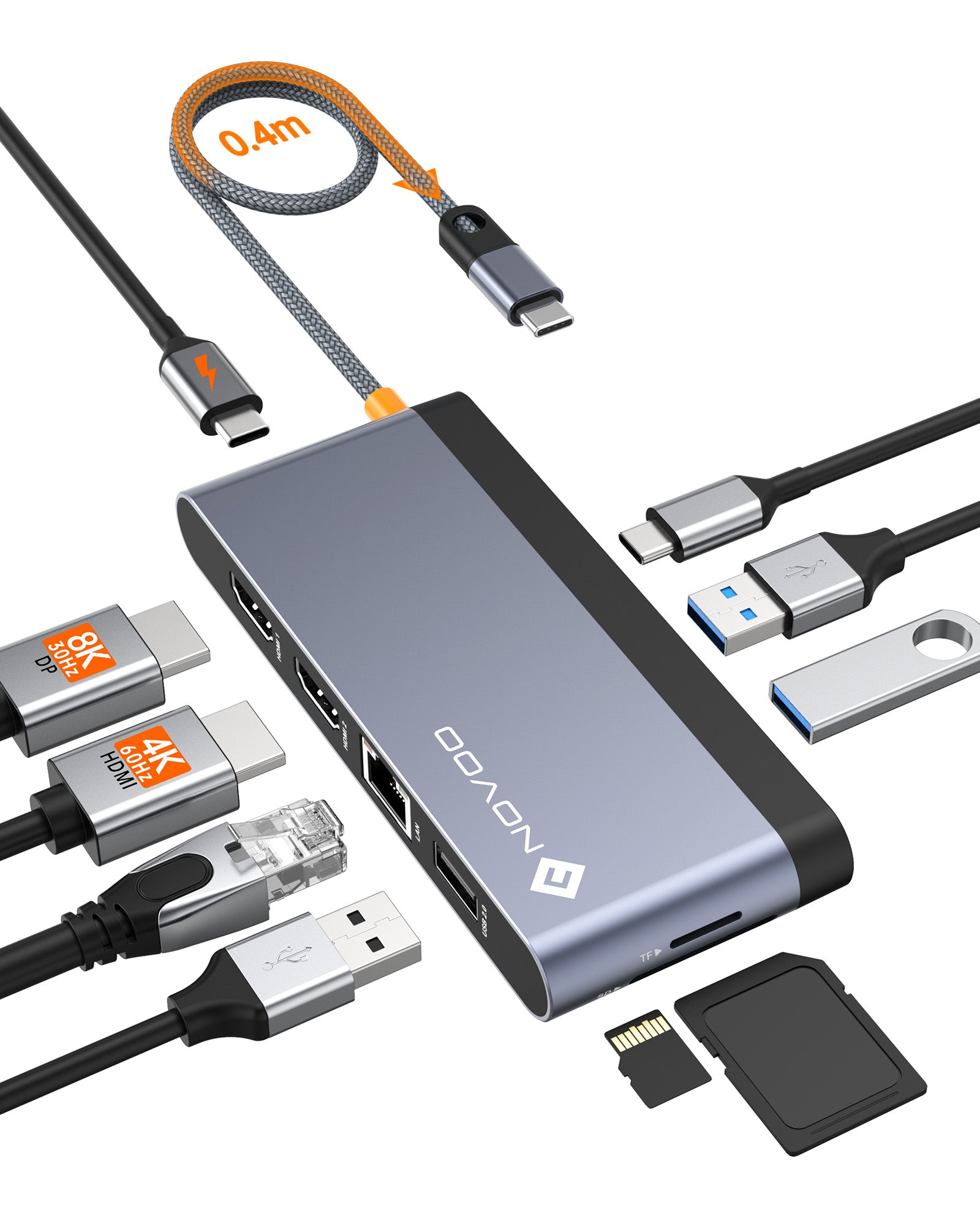 NOVOO 10-in-1 USB C Hub with 8K Dual Display, HDMI, Ethernet, USB Ports - Perfect for MacBook Pro, Dell XPS, iPad Pro & Home Office Setup