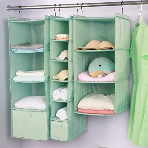 Boddenly Hanging Closet Organizer - 3-Shelf Collapsible Storage Shelves with 2 Sturdy Hooks, Washable Oxford Cloth Wardrobe Organizer for Bedroom, Closet & Dorm (Green) - Perfect for Clothes, Shoes & Accessories Storage