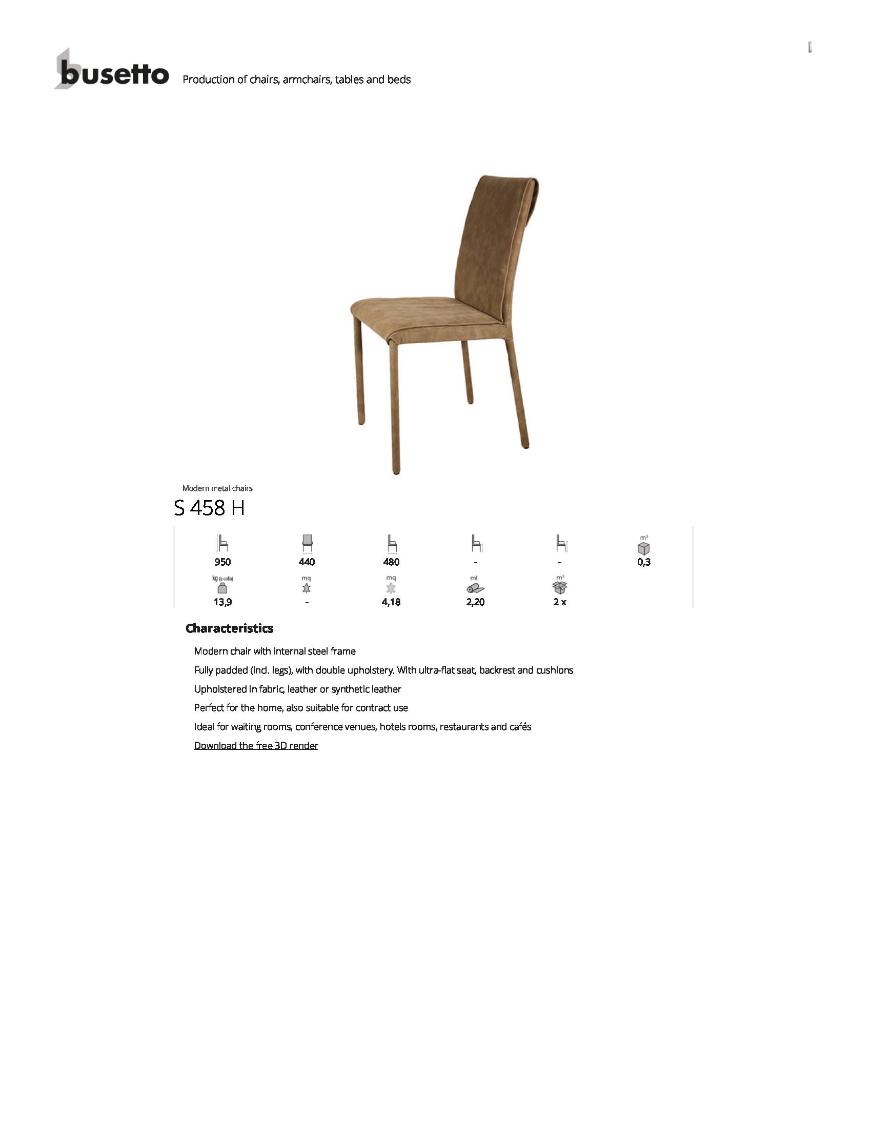 Busetto Italian Made Dining Chair S458H in Light Gray - Elegant & Durable for Home, Restaurant & Office Use
