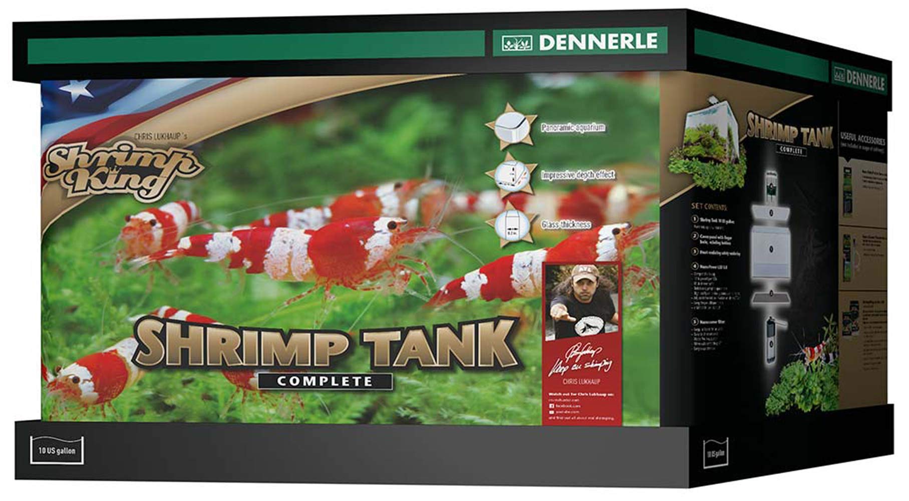 Dennerle Shrimp King 10 Gallon Aquarium Kit with LED Light - Complete Nano Tank Setup for Freshwater Shrimp & Plants | Perfect for Home, Office & Classroom Aquascaping