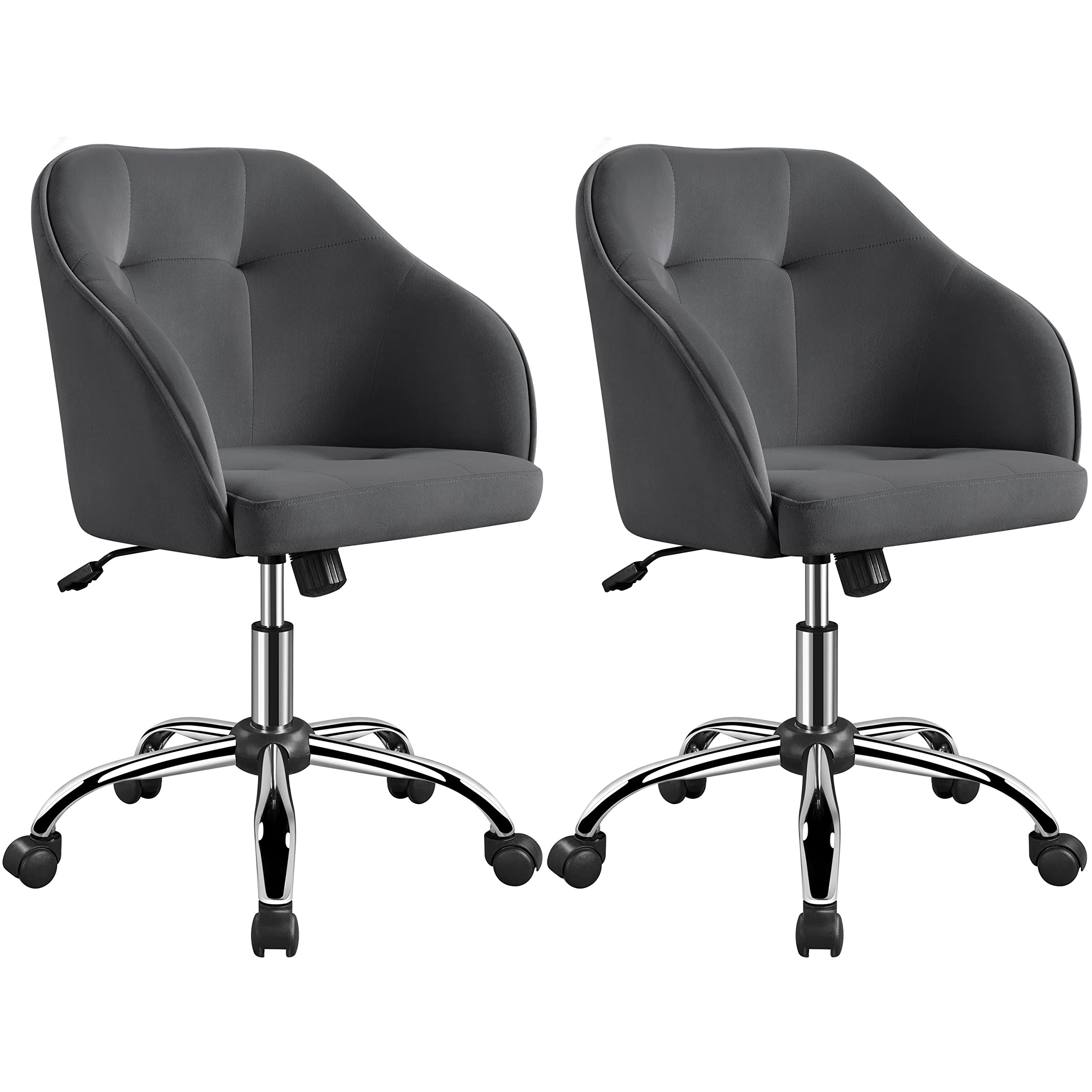 Yaheetech Modern Velvet Desk Chair - Soft Tufted Mid-Back Office Chair with Adjustable Height & 360° Swivel Wheels, Gray Upholstered Computer Armchair with Armrests for Home Office, Gaming & Vanity Desk (Ergonomic Task Chair for Work & Study)