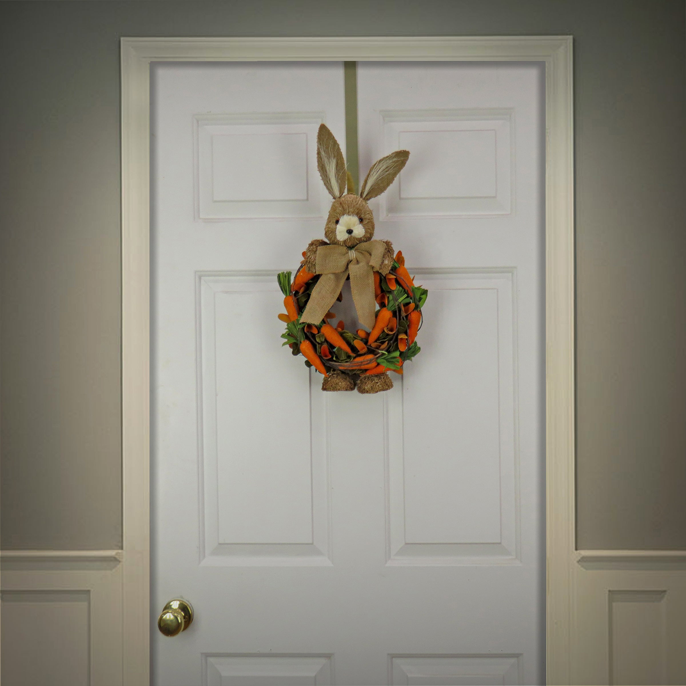 20 Inch Easter Wreath with Bunny, Carrots and Foliage - Spring Door Decor for Home, Front Porch or Party Celebration