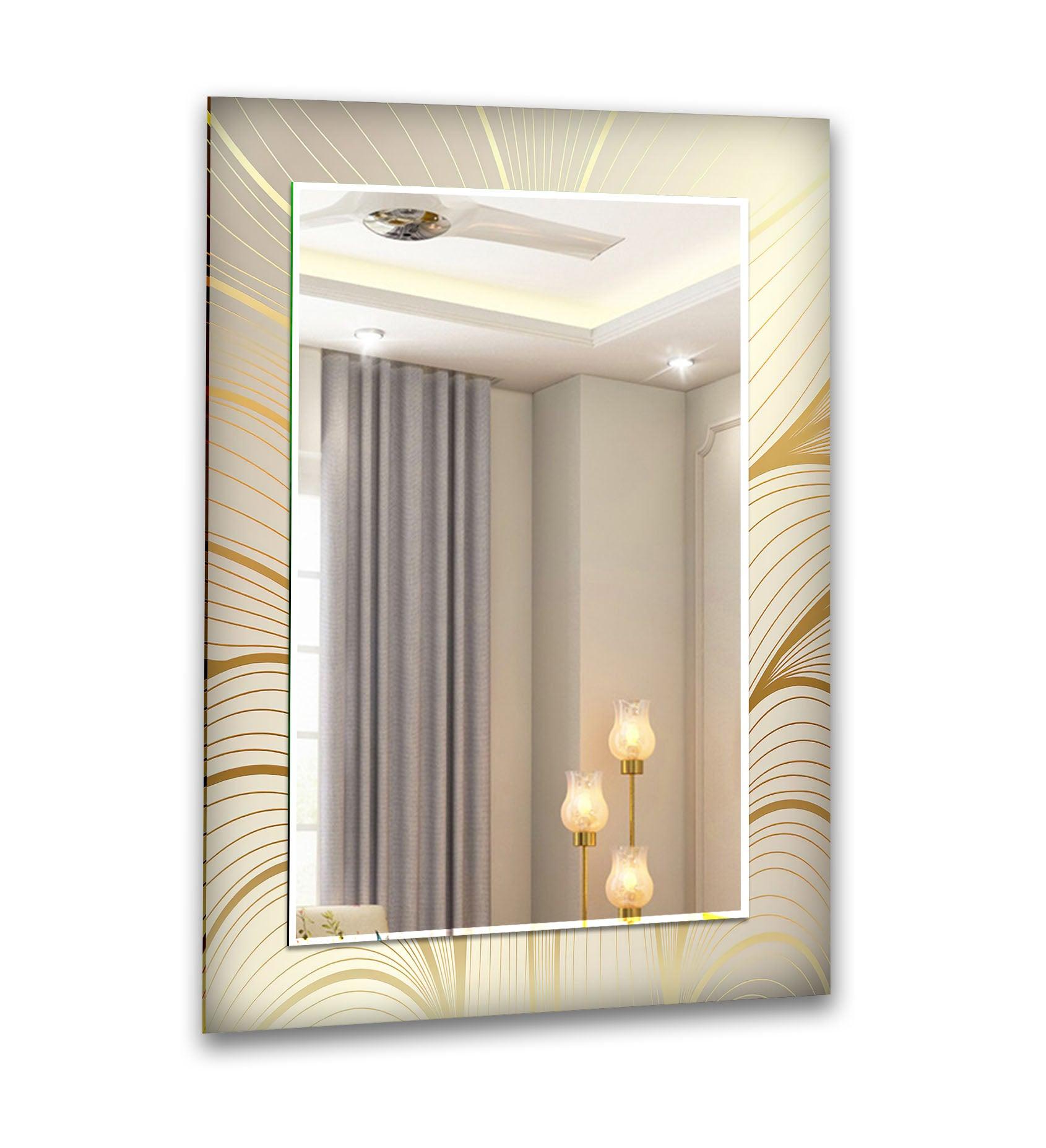 Elegant Beige Wall Mirror with Golden Leaves Design - Perfect for Living Room, Bedroom, and Entryway Decor