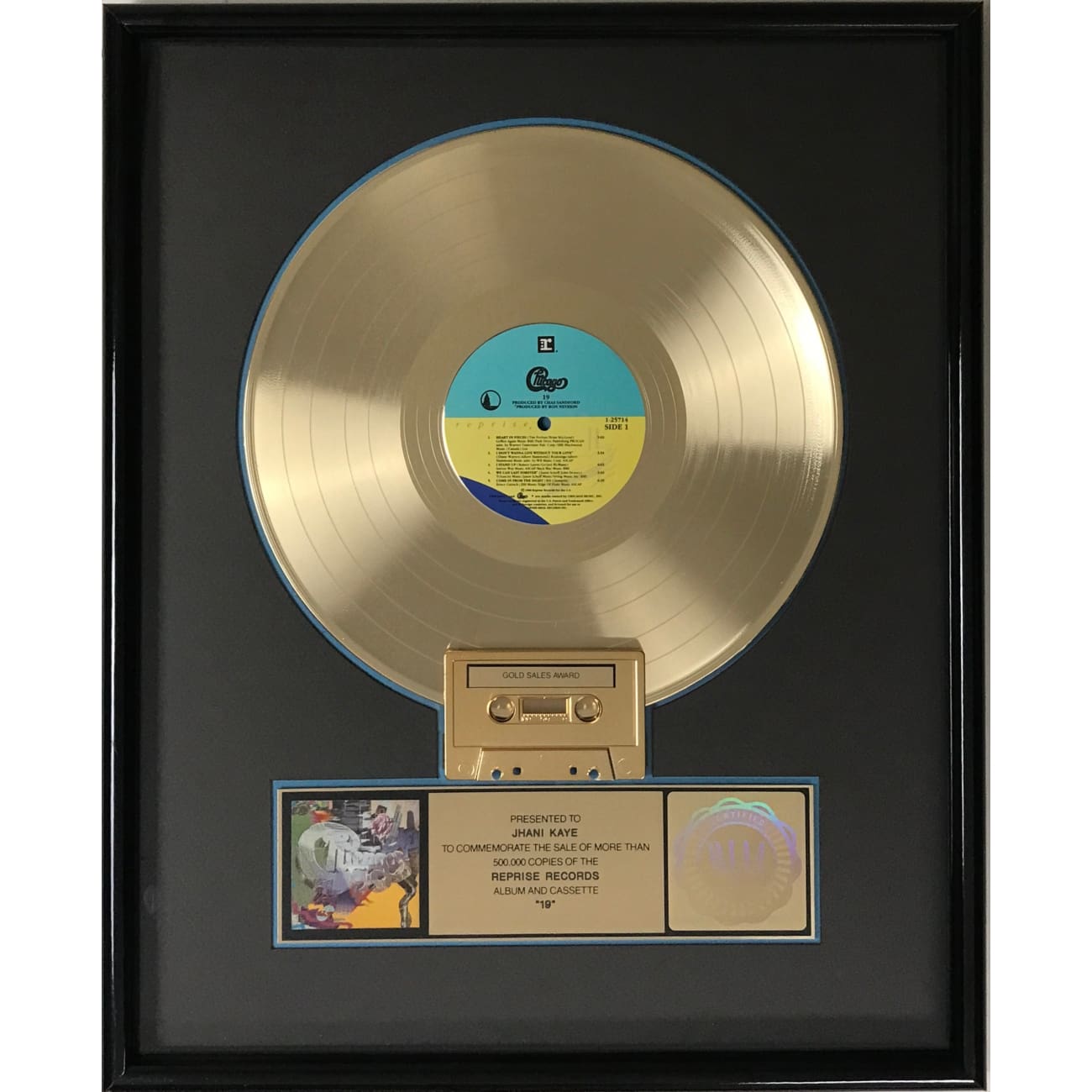 Chicago 19 RIAA Gold LP Award - Certified Music Collectible - Perfect for Music Lovers & Vinyl Collectors - Display in Home, Office or Music Studio