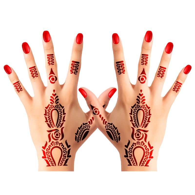 APCute Henna Tattoo Stencil Kit - 2 Piece Reusable Mehendi Design Templates for Hands (Design A218) | Perfect for Weddings, Festivals & DIY Body Art for Women & Girls