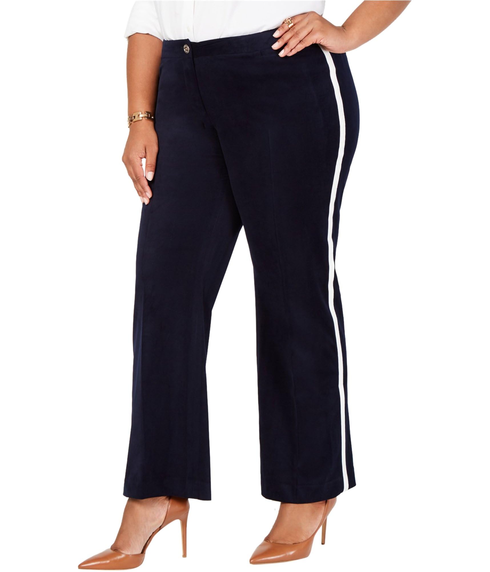 Tommy Hilfiger Women's Plus Size 16W Blue Varsity Stripe Casual Pants | Comfortable Lounge & Work Trousers for Everyday Wear