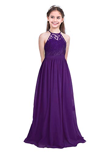 JEATHA Girls Lace Halter Neck Sleeveless Flower Girl Dress - Elegant Wedding Guest Maxi Skirt, Birthday Party Ball Gown for Special Occasions | Perfect for Weddings, Baptisms, First Communion & Formal Events