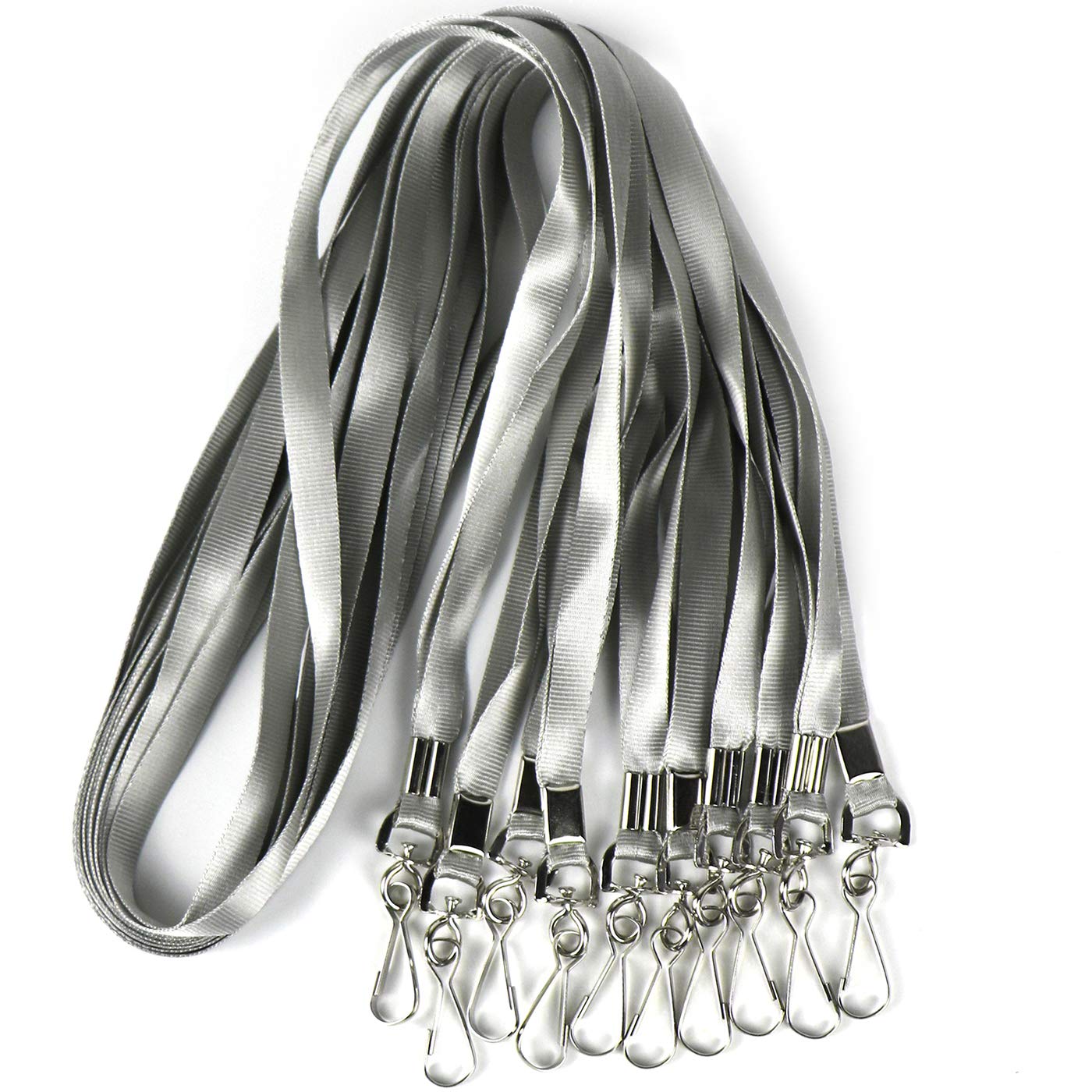 Premium Nylon Lanyards for ID Badges - 50 Pack (Gray) - Office, School & Events