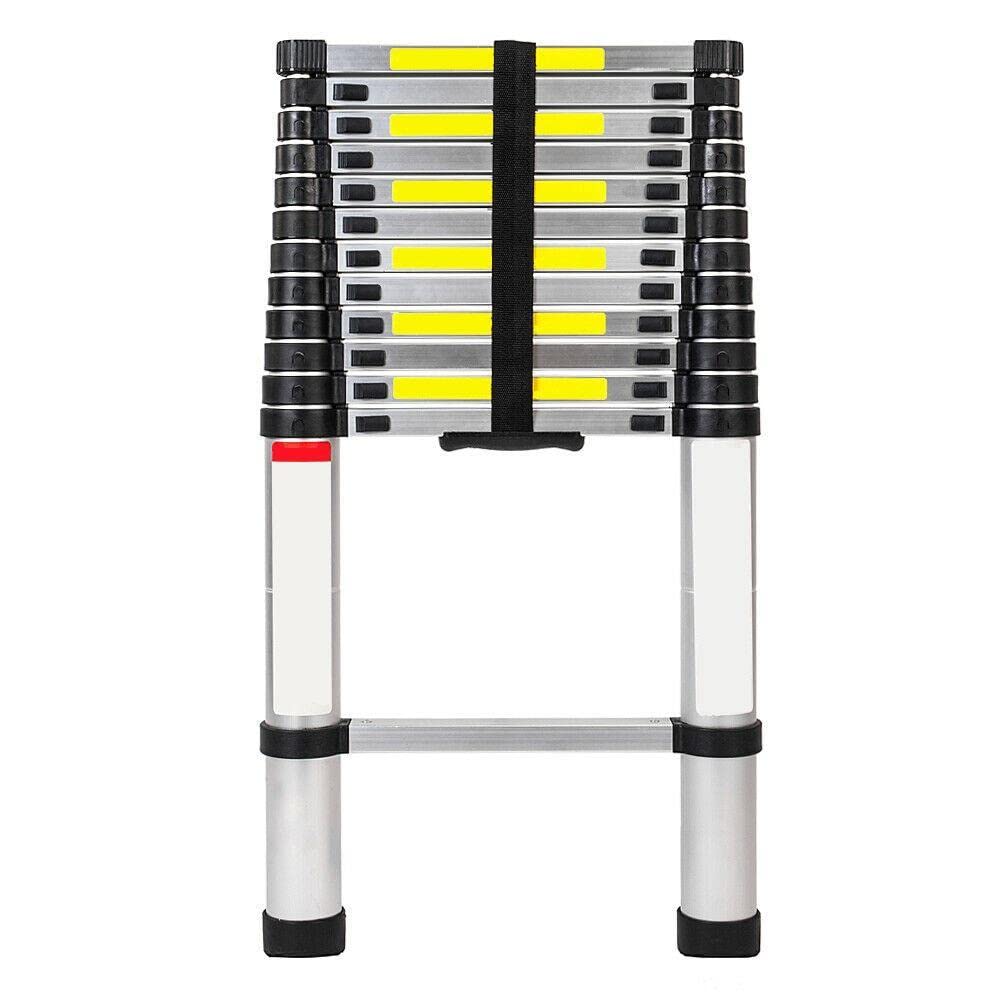 12-Step Aluminum Telescoping Ladder - Single Side Extension, Black & Silver - Lightweight Collapsible Attic Ladder for Home Use - Perfect for Roof Access, Painting, and Indoor/Outdoor Maintenance