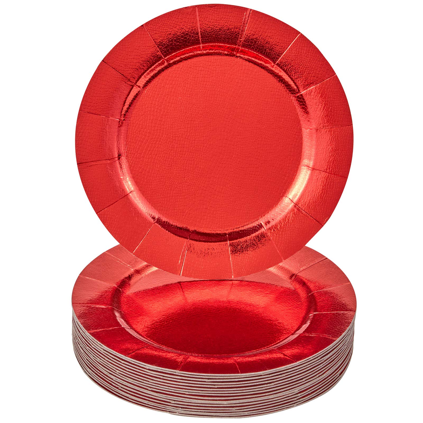 Premium Silver Spoons Elegant Disposable Charger Plates - 13 Inch Metallic Finish Red Dinner Plates (120 Pack) - High Quality Cardstock for Weddings, Parties & Formal Events