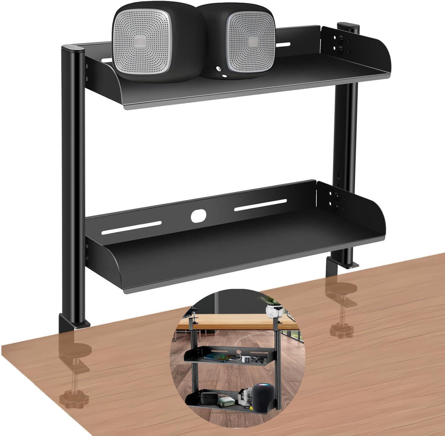 CanKing Clamp On Desk Shelf - Black 2-Tier Under Table Organizer (6
