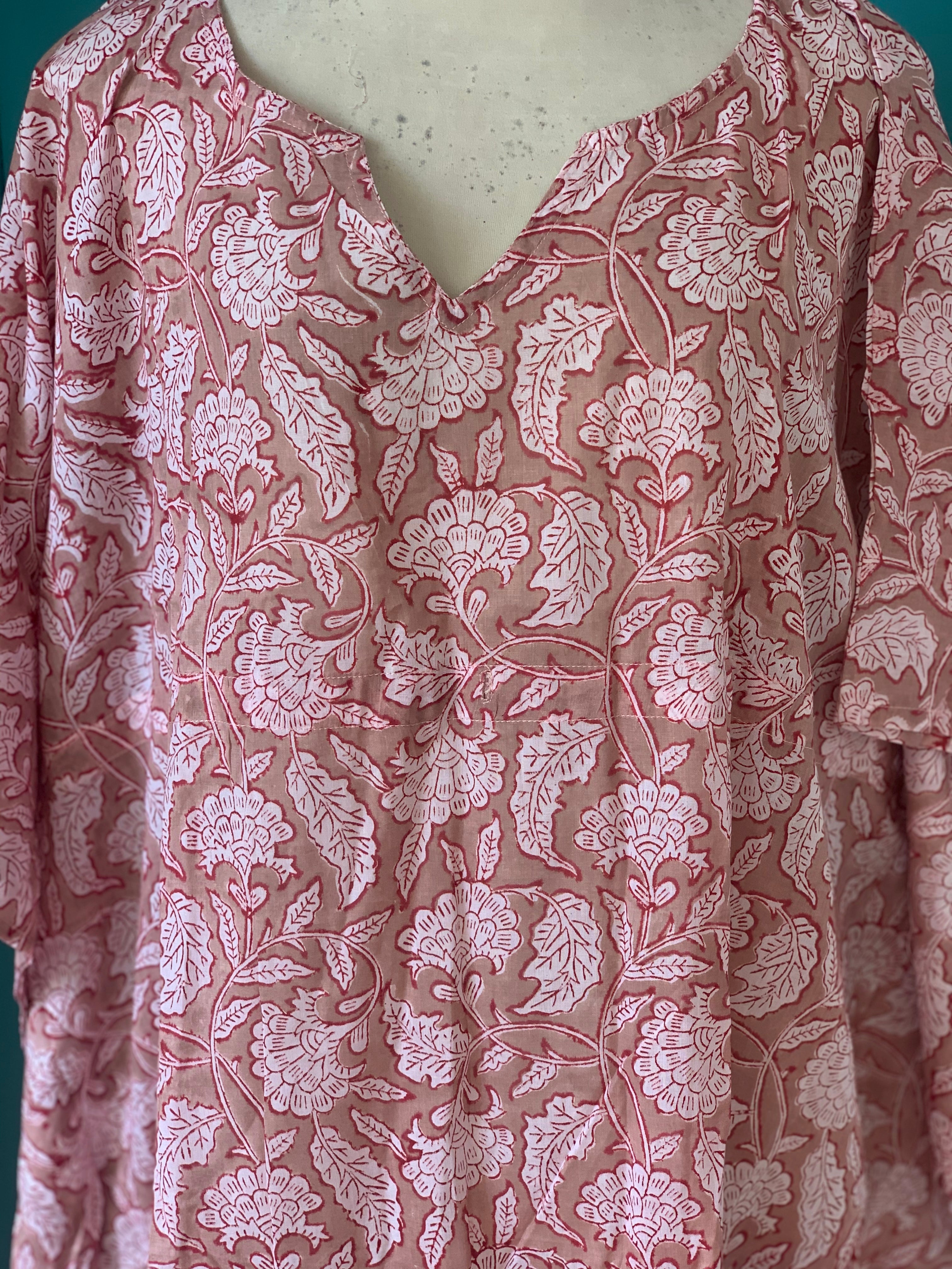Stylish Short Kaftan Dress - Free Size Happy Block Print - Perfect for Beach, Vacation & Summer Outfits