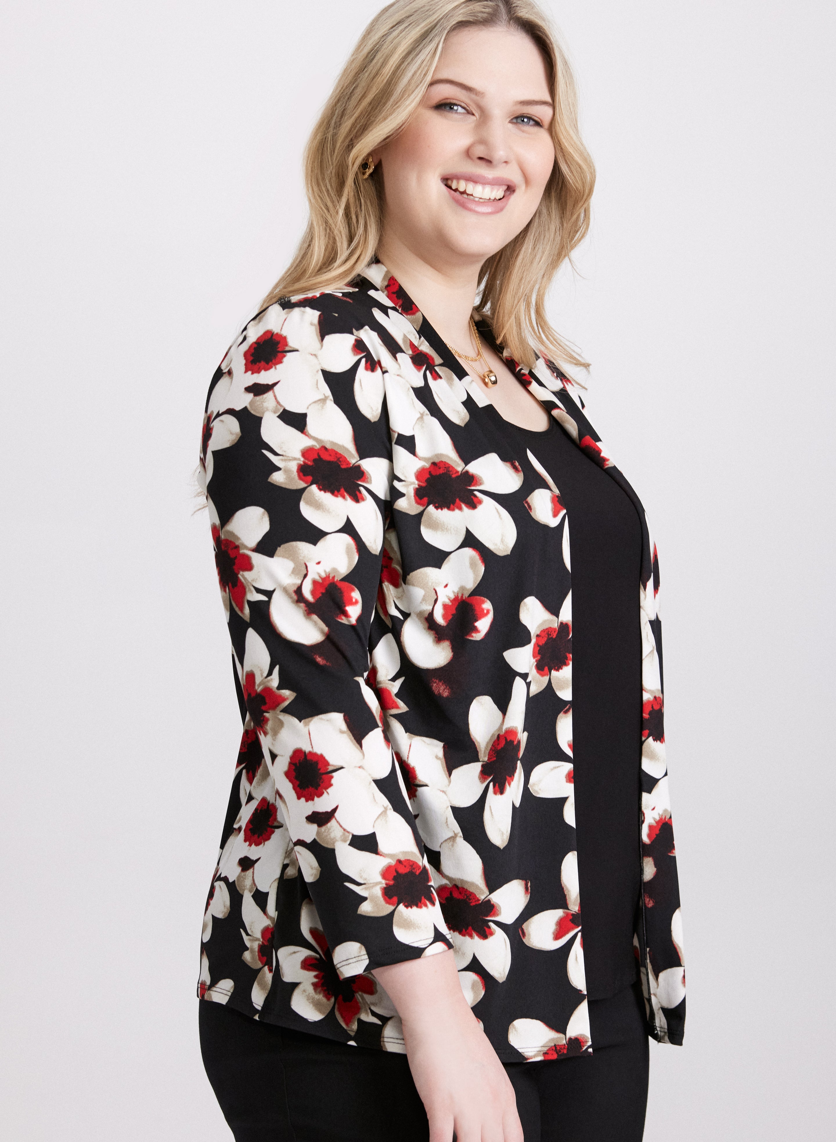 Floral Print Layered Illusion Tops for Women - Elegant Blouse for Date Night, Party & Special Occasions