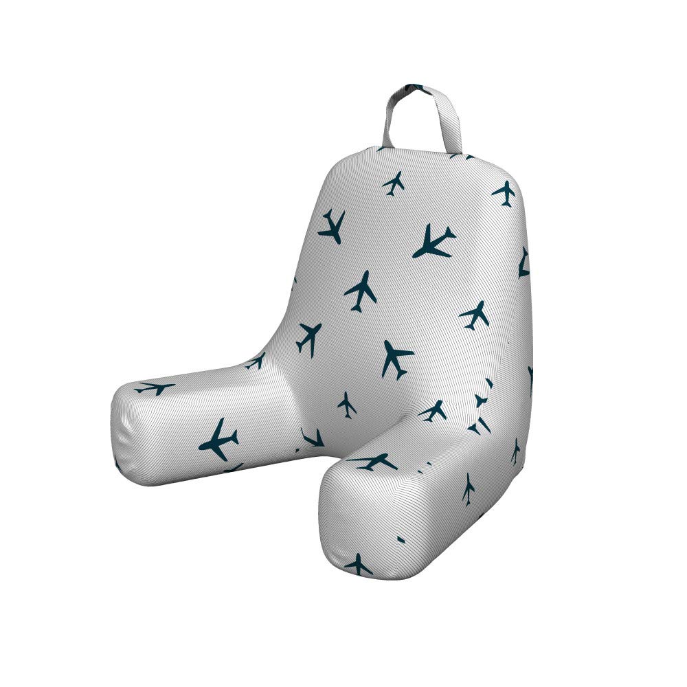 Ambesonne Airplane Reading Pillow Cover - Soft Fabric Printed Bed Rest Case with Diagonal Stripes Travel Silhouettes Design, Small Size in Petrol Blue Black White | Perfect for Travel, Reading, Nursing, and Home Decor