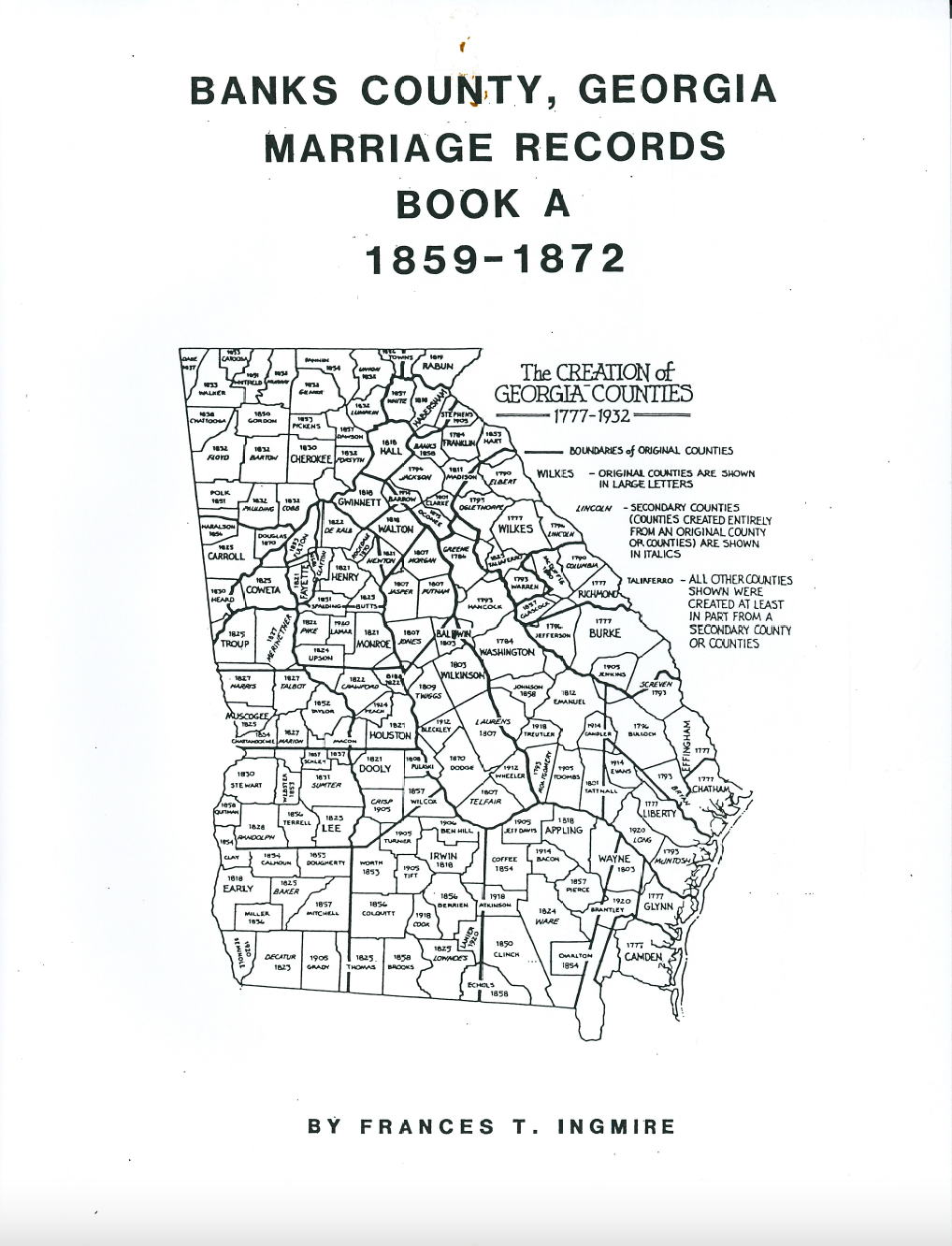 Georgia Marriage Records - Banks County (1859-1872) | Historical Genealogy Research & Family Tree Documentation