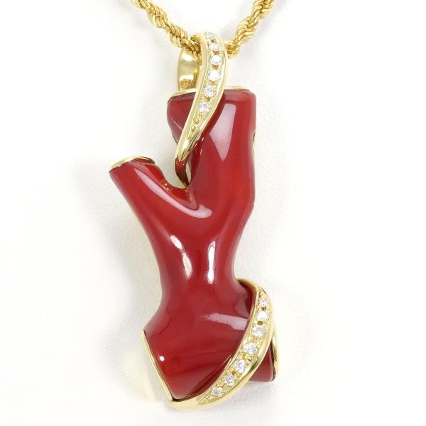 18K Yellow Gold Coral Diamond Necklace for Women - Elegant Handmade Jewelry Gift for Anniversary, Birthday & Special Occasions
