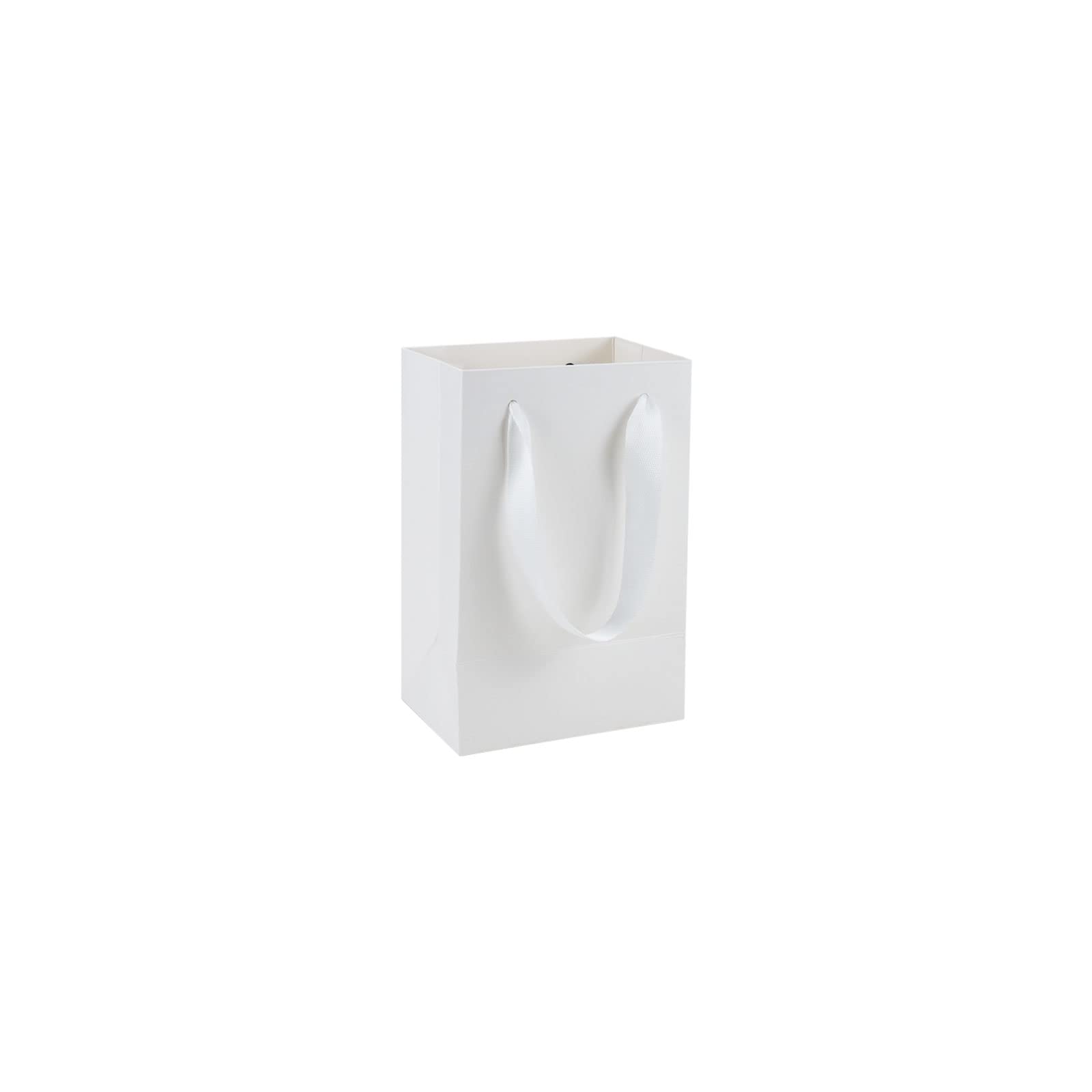 HUAPRINT 30 Pack White Paper Gift Bags with Handles - 5.25x3.75x8 Inch Small Shopping Bags for Retail, Party Favors, Merchandise & Wedding - Perfect for Business, Events and Gift Packaging