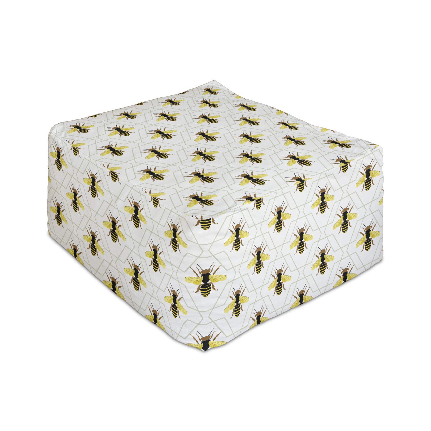 Ambesonne Queen Bee Rectangle Pouf Ottoman - Hexagon Pattern Foot Stool with Removable Cover for Living Room & Office (25