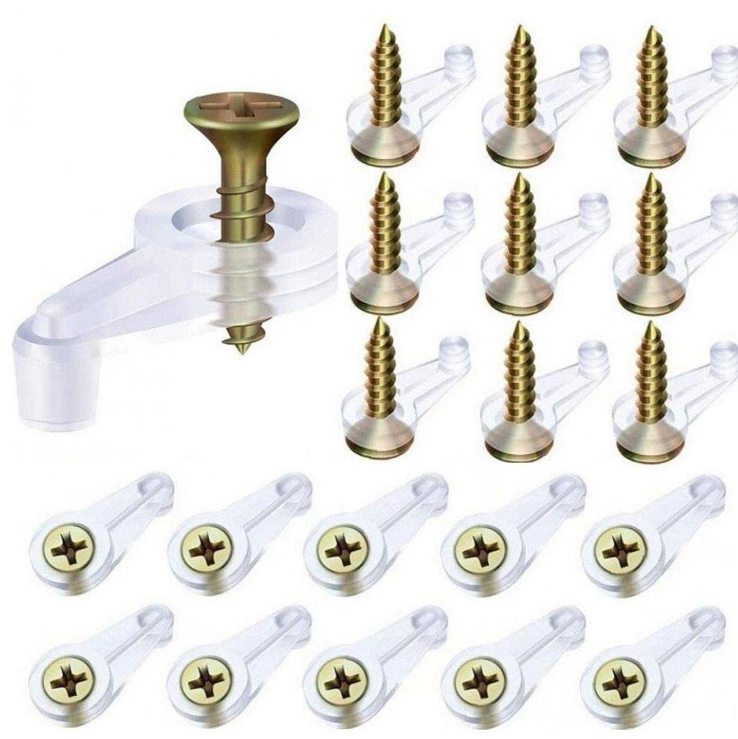 20 Pcs Clear Glass Cabinet Door Clips with Screws - Secure Glass Panel Retainer Clips for Kitchen Cabinets, Bathroom Vanities & Display Cases