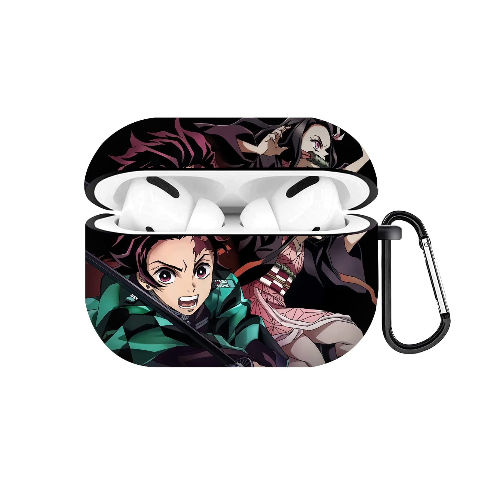 Demon Slayer AirPods Case 3D Printed Cover for AirPods 1/2/Pro - Anime Protective Case with Carabiner for Travel & Daily Use