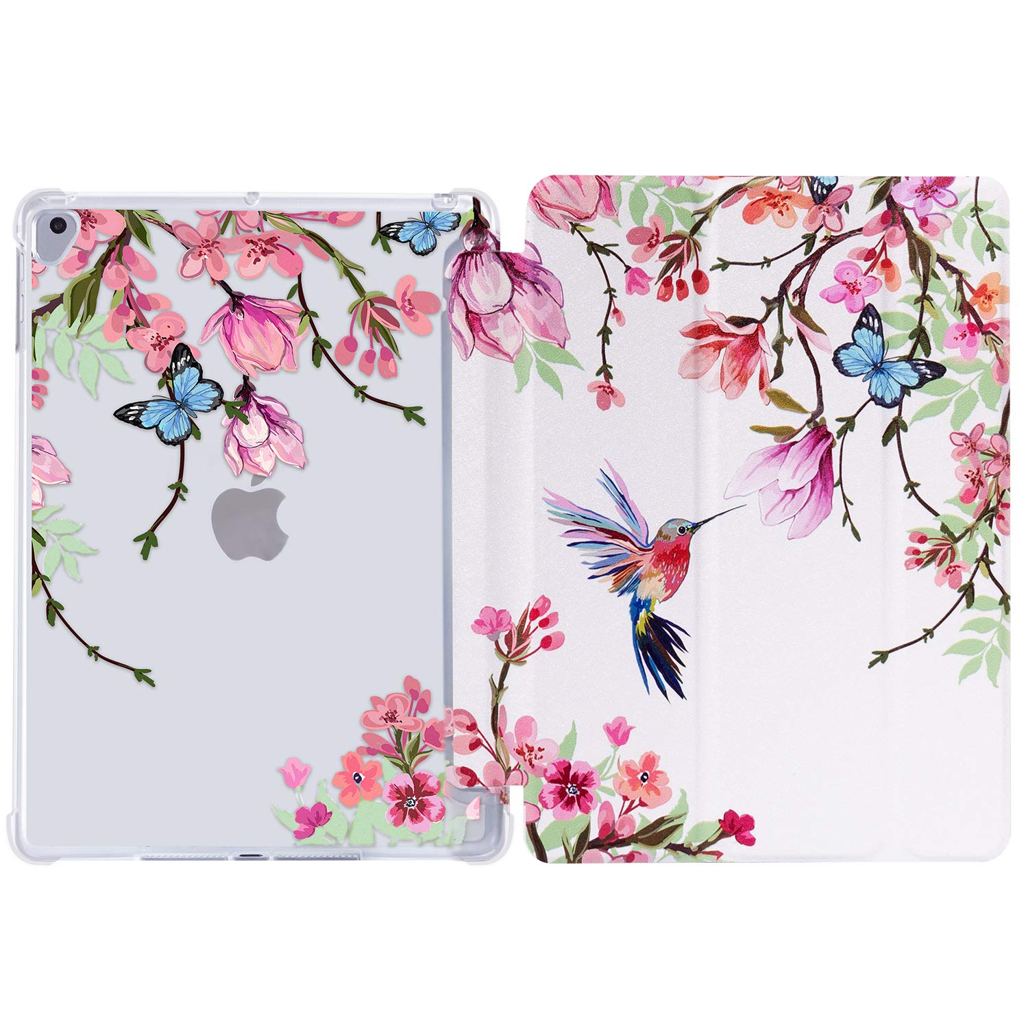 Hummingbird & Flower Tri-fold Protective Case for iPad 5th/6th Gen, iPad Air 2 & iPad Air - Auto Wake/Sleep, Multi-Angle Adjustable Stand - Perfect for Work, Study & Travel (Floral Bird Design)
