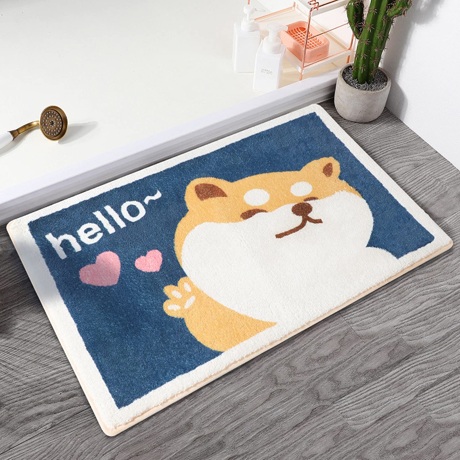 Non-Slip Soft Plush Microfiber Bath Mat with Dog Pattern - Absorbent Quick-Dry Bathroom Rug for Bath, Shower, Tub & Kids' Room - Machine Washable 20