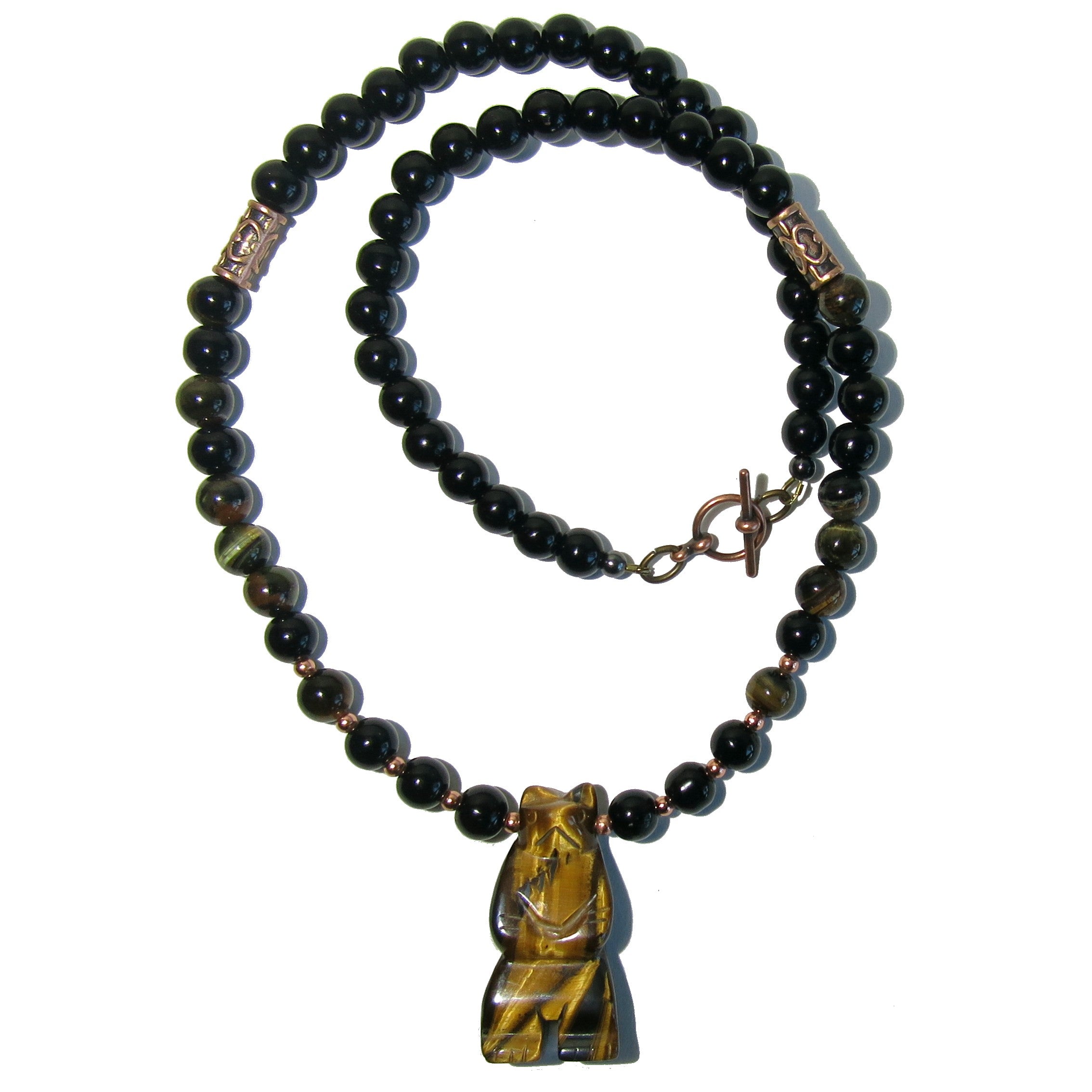 Tigers Eye Necklace with Mighty Bear Charm - Black Obsidian Protection Stone for Men & Women - Spiritual Healing Jewelry for Strength & Confidence - Perfect for Meditation, Yoga & Daily Wear