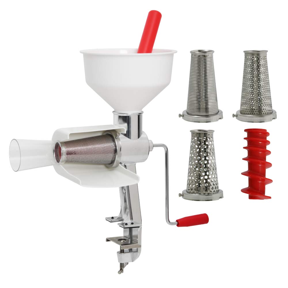 Johnny Apple Sauce Maker - Tomato, Salsa, Pumpkin Puree & Berry Sauce Maker with Strainer & Accessories - Model 250 Clamp Based Food Strainer for Removing Skins & Seeds - Perfect for Canning, Baby Food & Homemade Jams