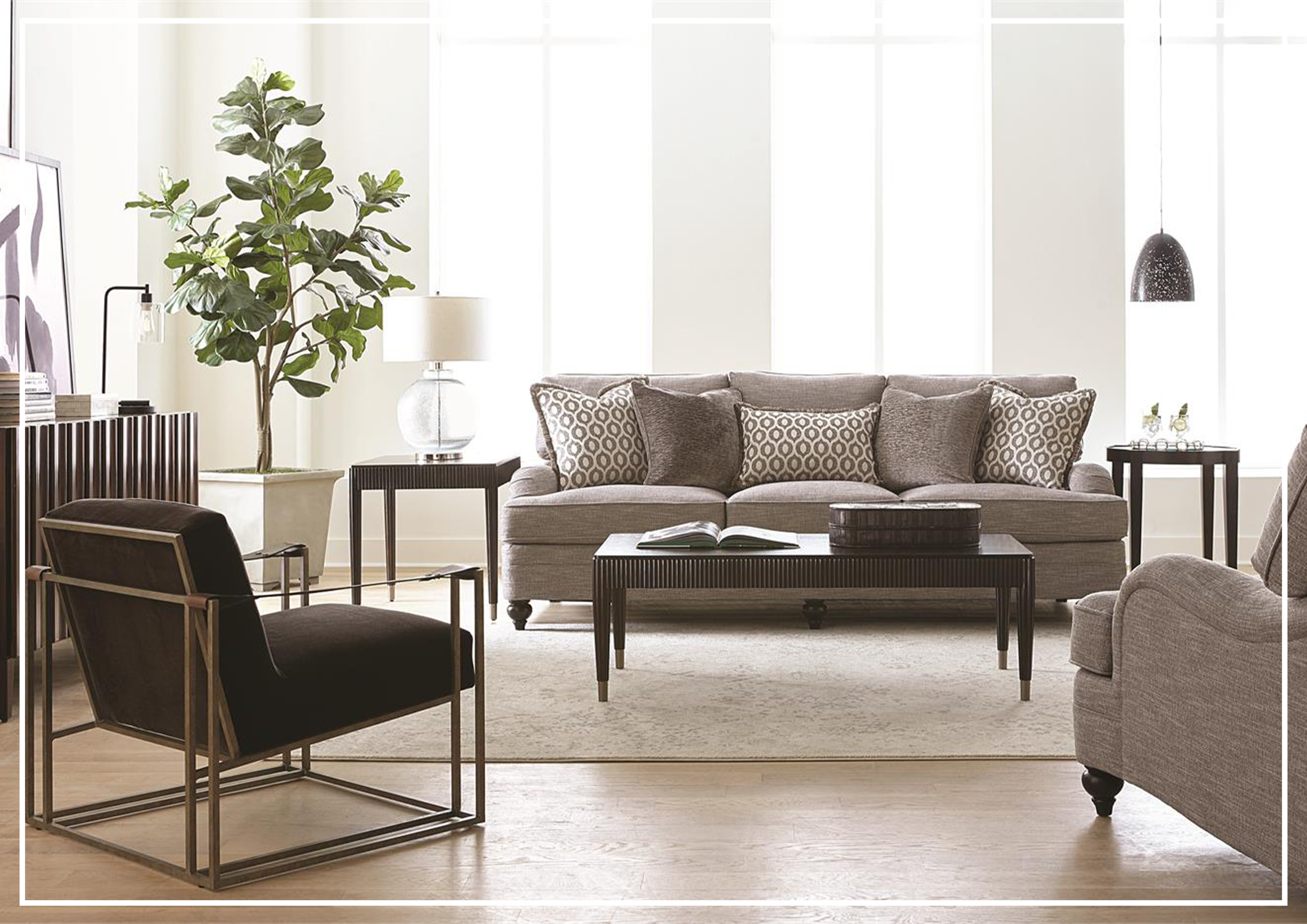 Bernhardt Tarleton Fabric Sofa with Spring Down Cushions - Comfortable Upholstered Living Room Furniture for Home & Office Relaxation