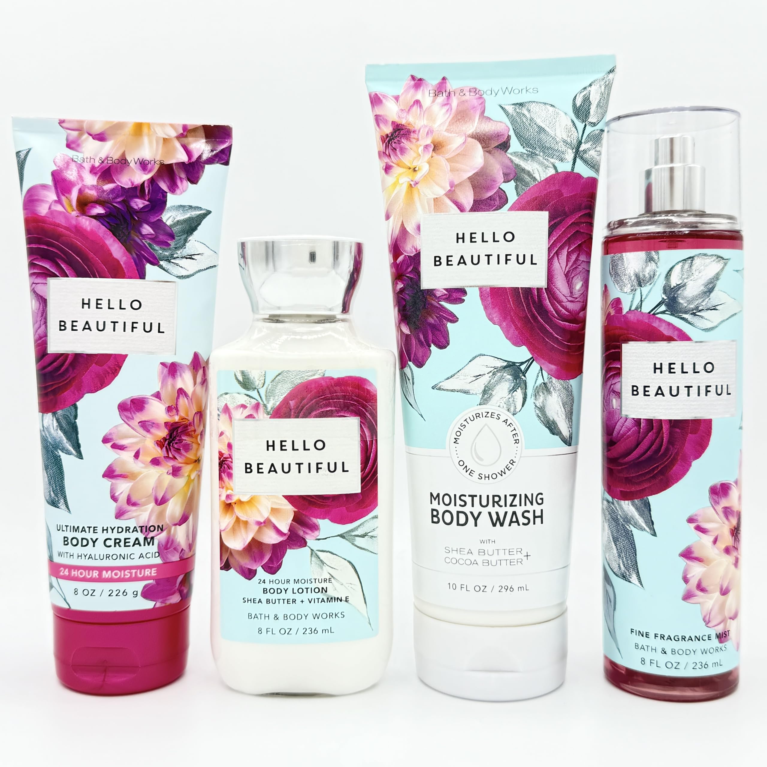 Hello Beautiful 4-Piece Bath & Body Gift Set - Hydrating Body Cream, Nourishing Lotion, Moisturizing Shower Gel & Refreshing Fragrance Mist | Perfect for Self-Care, Spa Days & Luxurious Gifting